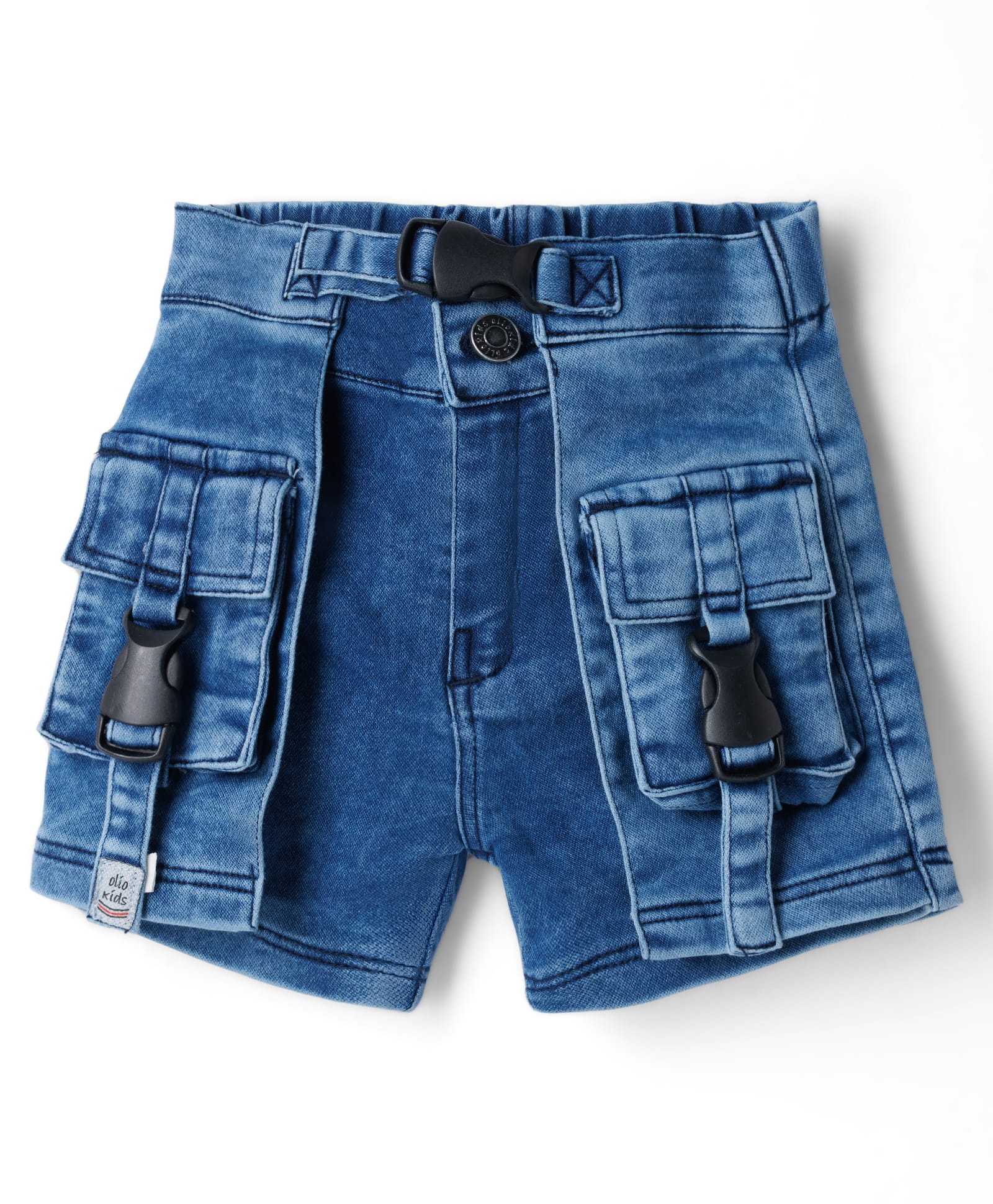 Olio Kids Denim Woven Above Knee Length Solid Color Shorts with Pocket - Light Blue-picture-11