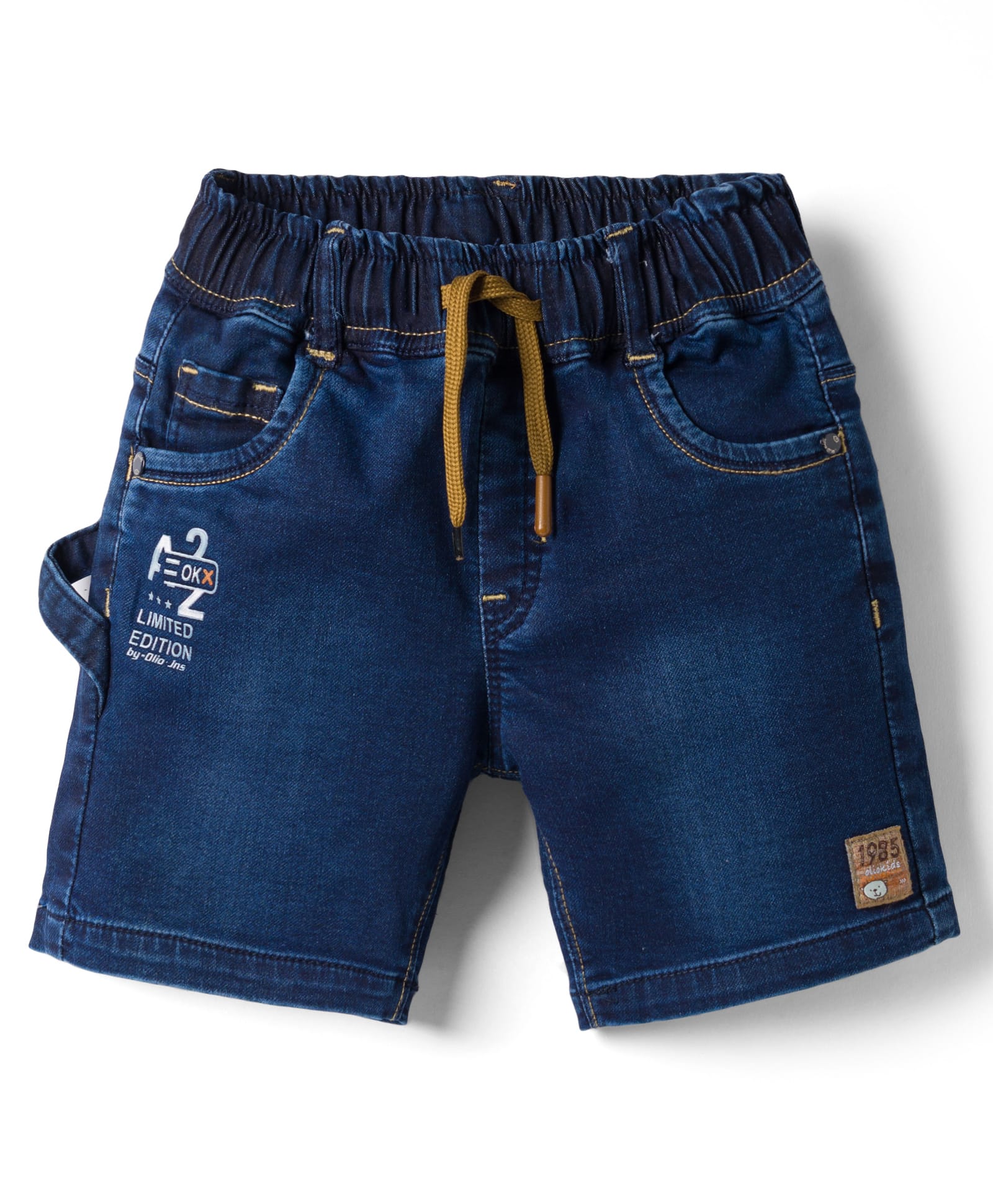 Olio Kids Denim Woven Above Knee Length Shorts with Text Print - Navy Blue-picture-18