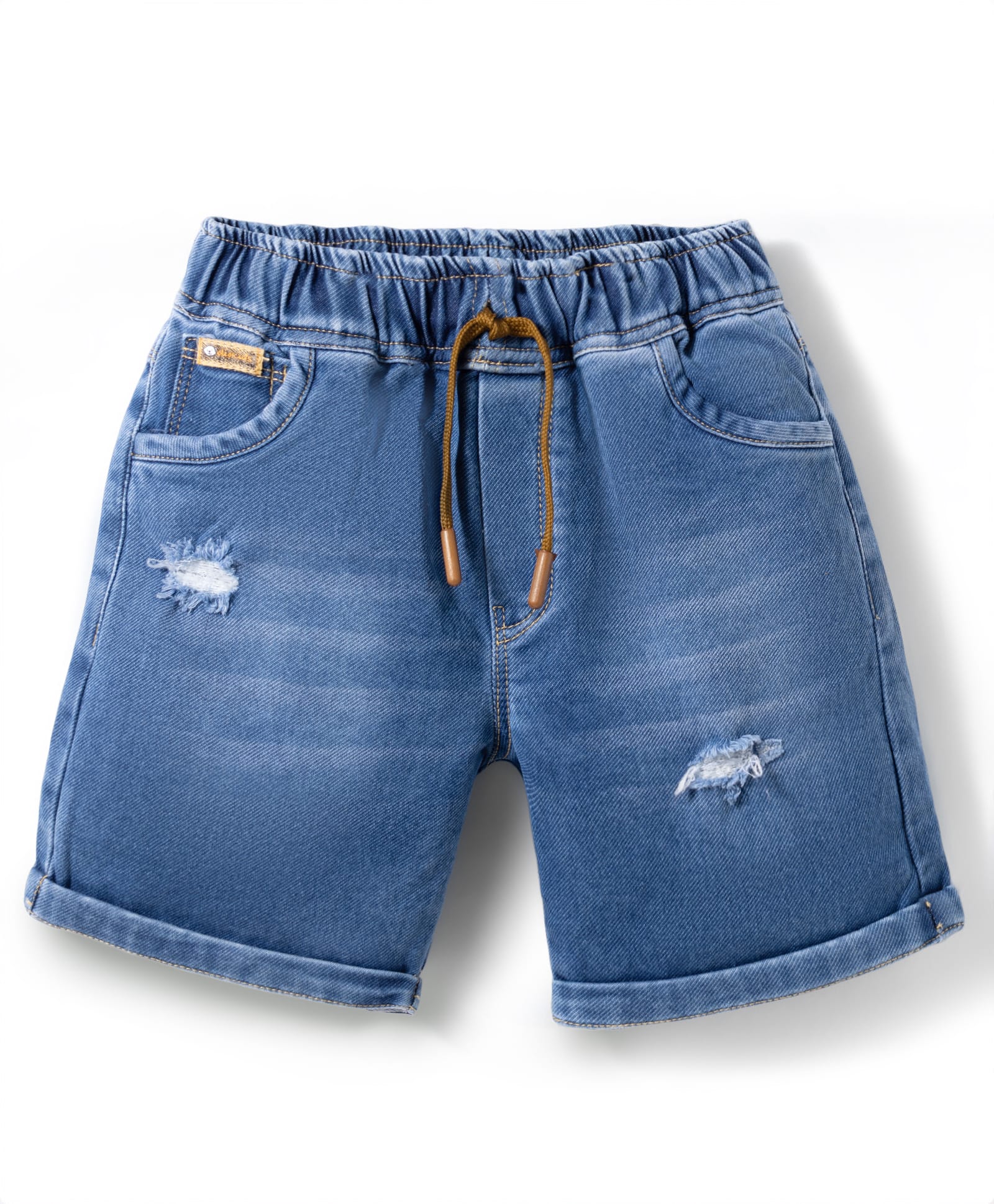 Olio Kids Denim Woven Above Knee Length Distressed Shorts - Light Blue-picture-11