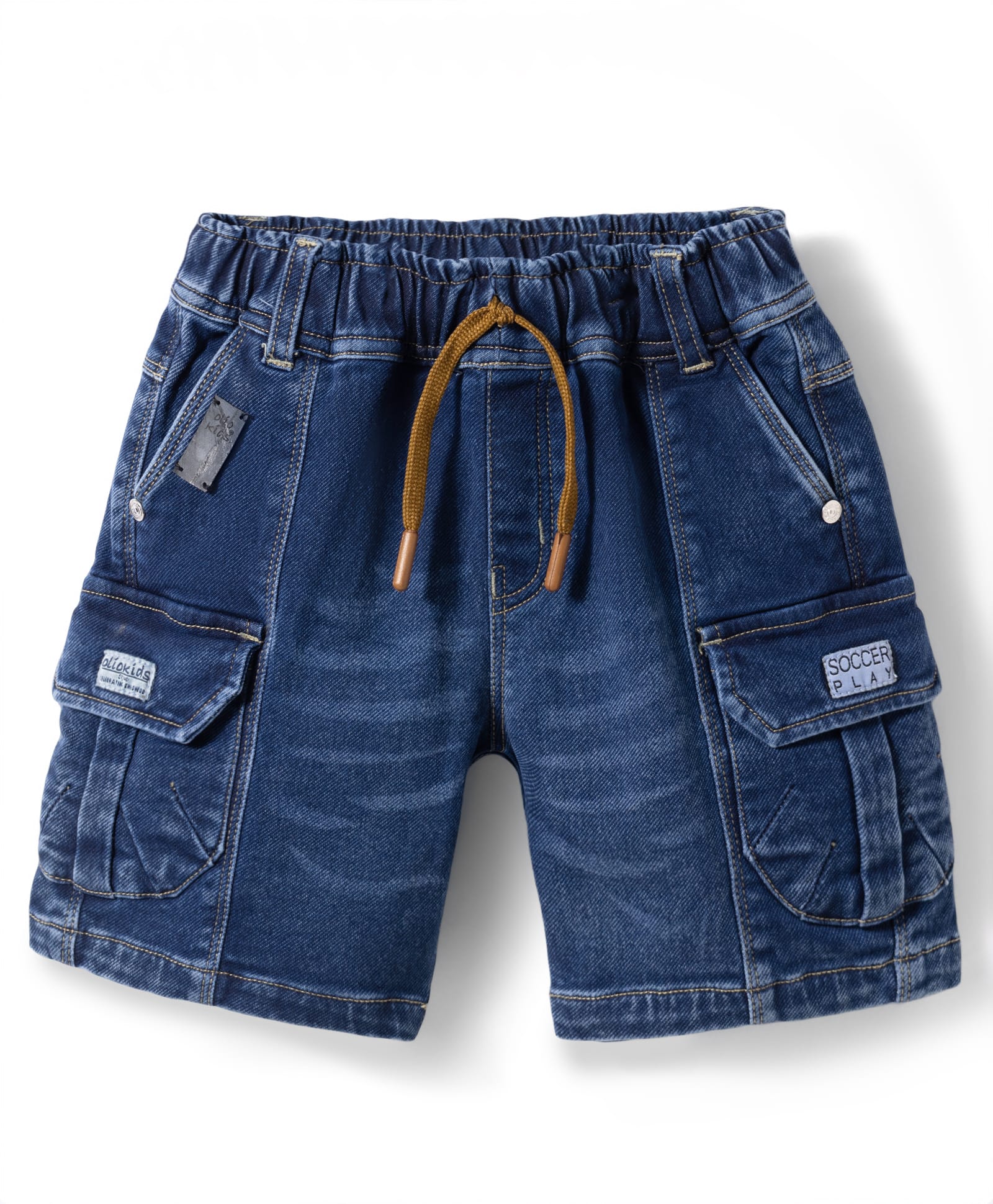Olio Kids Denim Woven Above Knee Length Shorts Set with Patch Detailing - Light Blue-picture-42