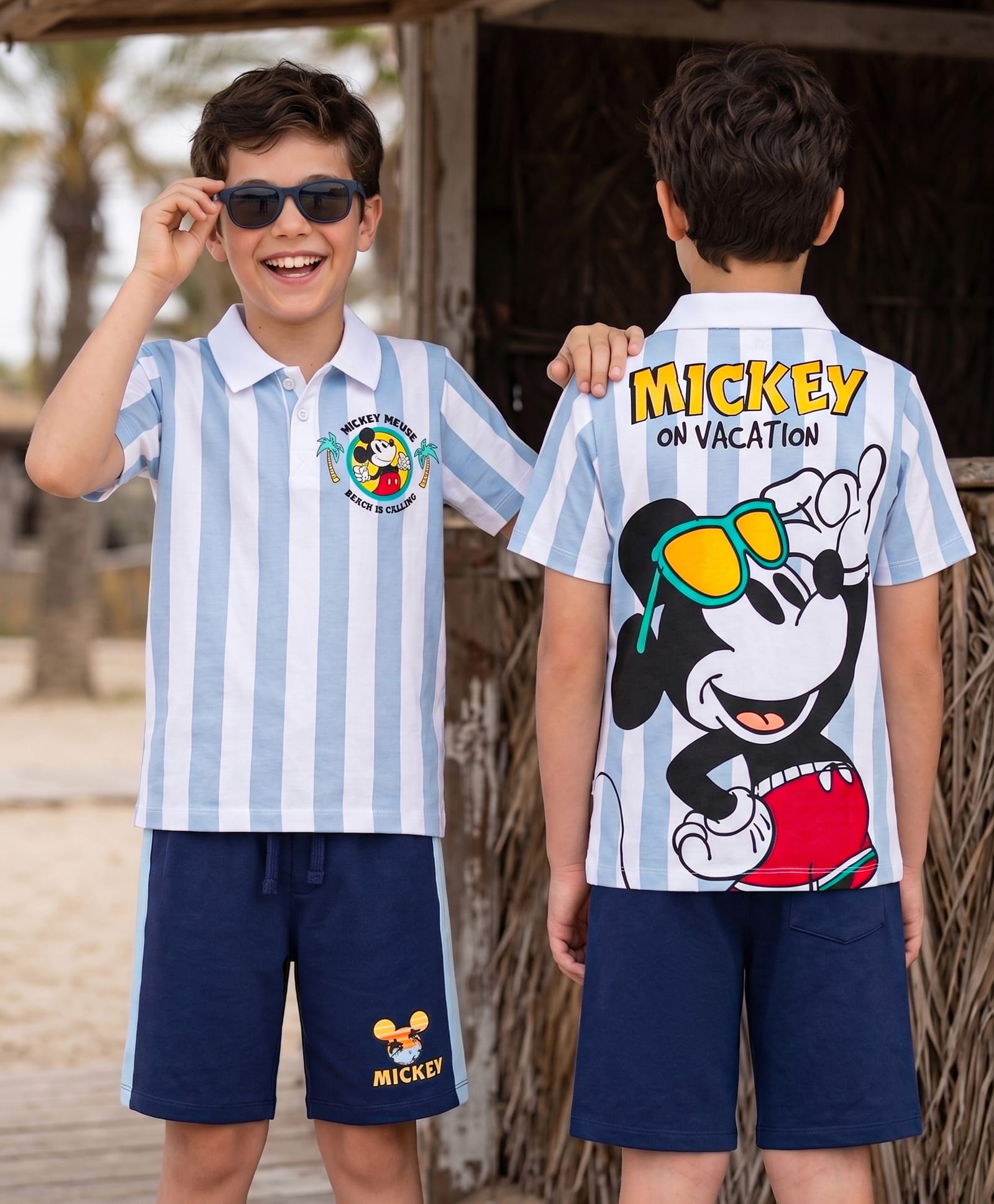 Pine Kids Disney Single Jersey Knit Half Sleeves Polo T-Shirt & Shorts Set with Mickey Mouse Graphics - Multicolor-image-17