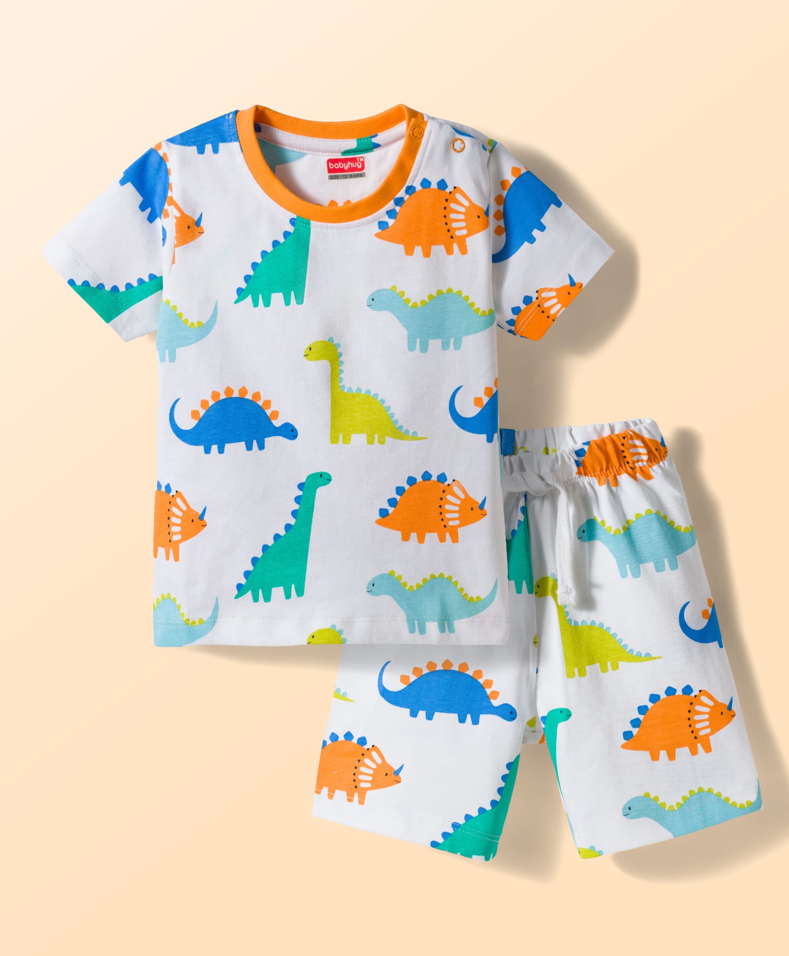 Babyhug Cotton Knit Half Sleeves Vehicles Printed Co-Ords T-Shirt & Shorts Night Suit - White-image-9