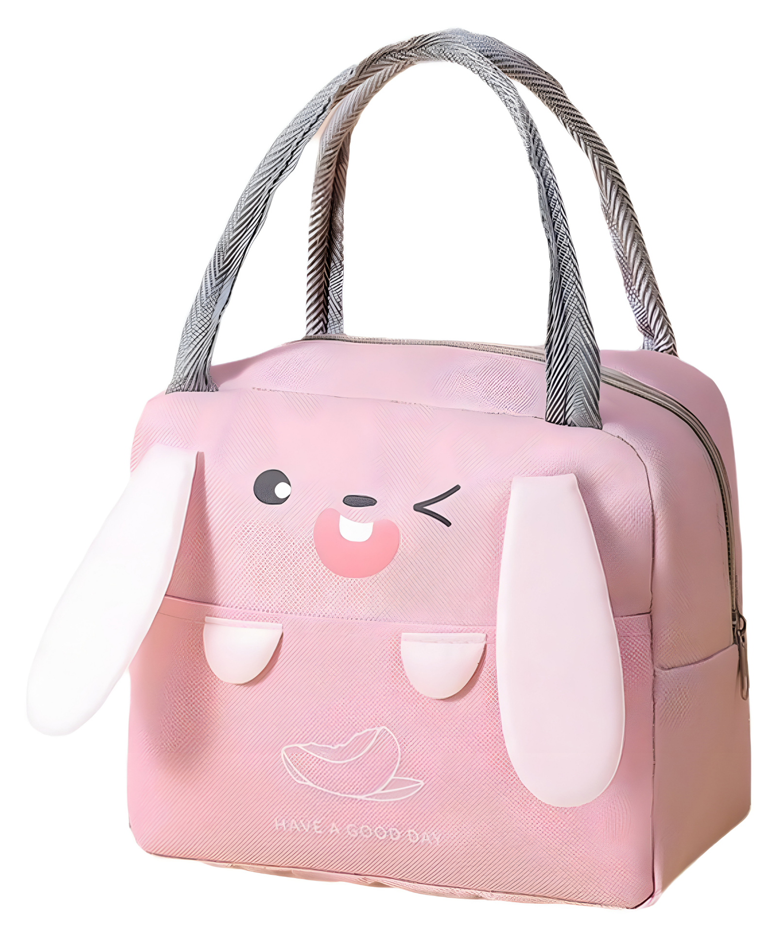 SCHOOLISH Cute cartoon Oxford lunch bag, insulated bag with zipper closure, suitable for office workers and students to carry their lunch boxes.-PACK OF 1 - PINK-image-4