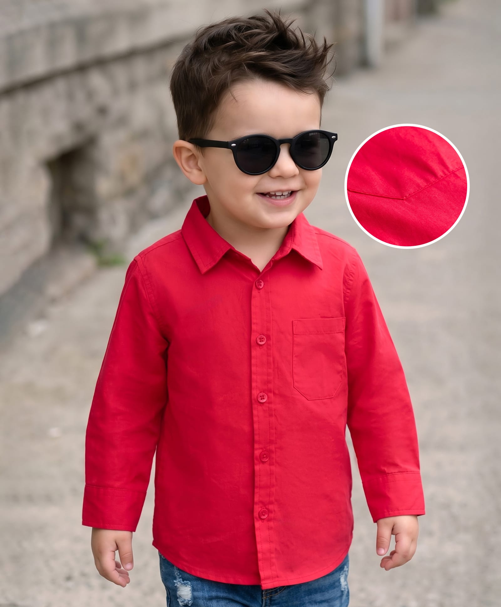 kookie kids india Kookie Kids Poplin Woven Full Sleeves Solid Color Shirt - Red-picture-25