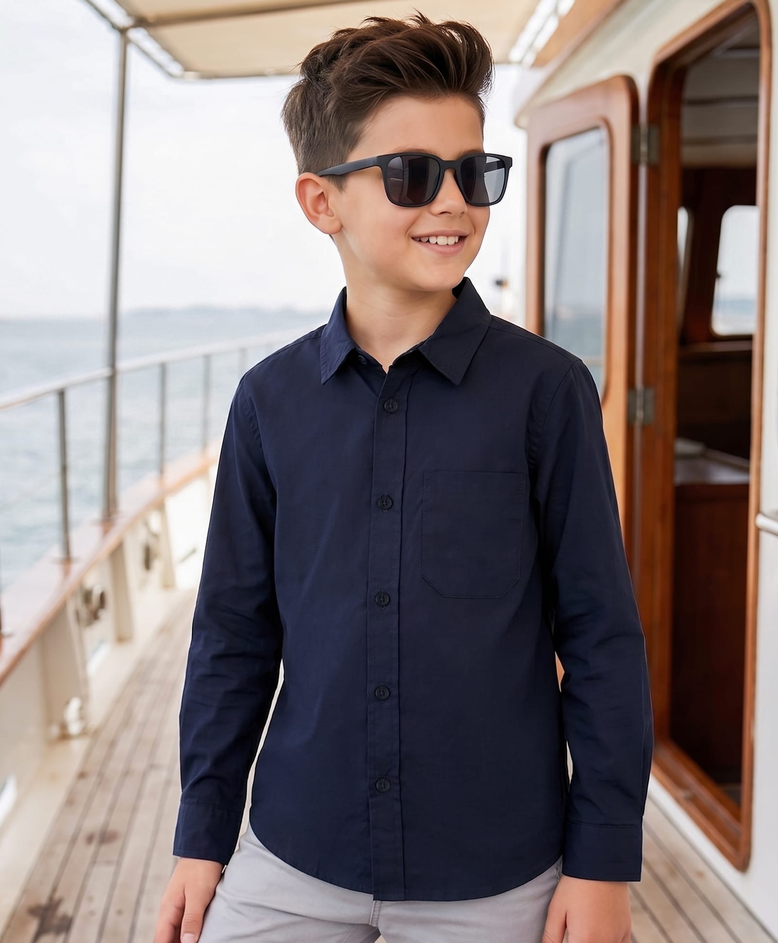 kookie kids india Kookie Kids 100% Cotton Woven Poplin Full Sleeves Solid Shirt - Navy Blue-picture-23