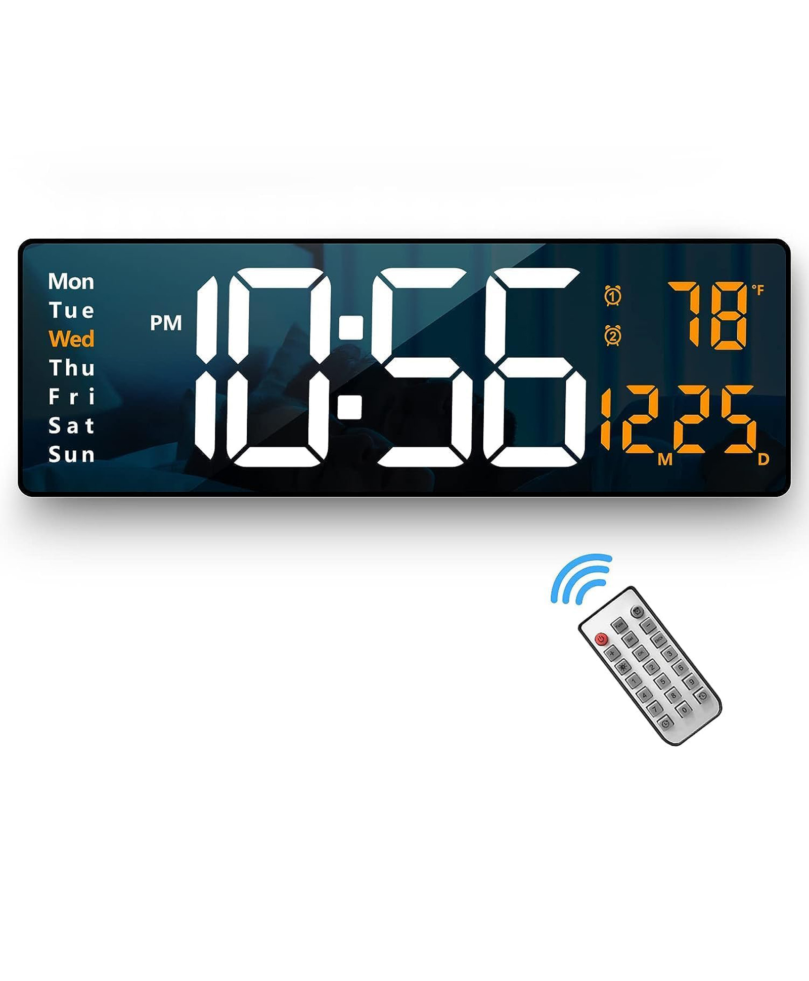 WOLTAX Large LED Digital Wall Clock with Remote Control | Time, Date, Day & Temperature Display | Modern Wall Clock for Kids Room & Home-image-6