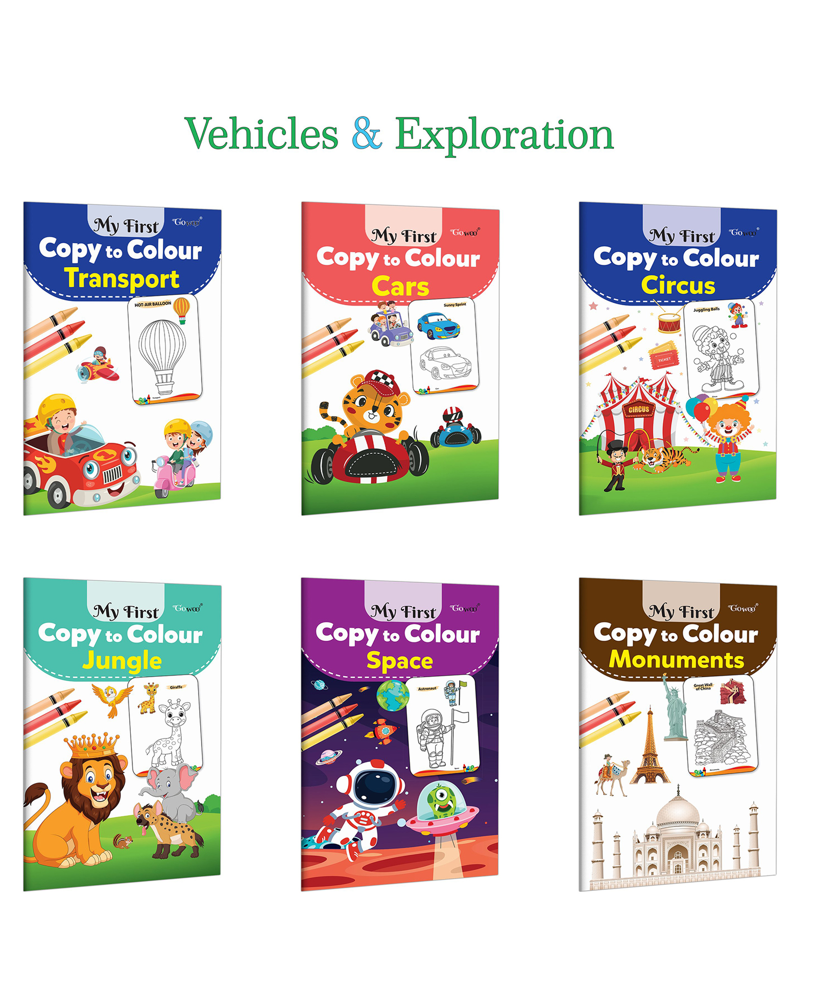 My First Copy to Colour - Transport, Cars, Circus, Jungle and more :- Creative travel colouring, Adventure themed activity, Kids learning fun | Combo of 6 Books-image-35