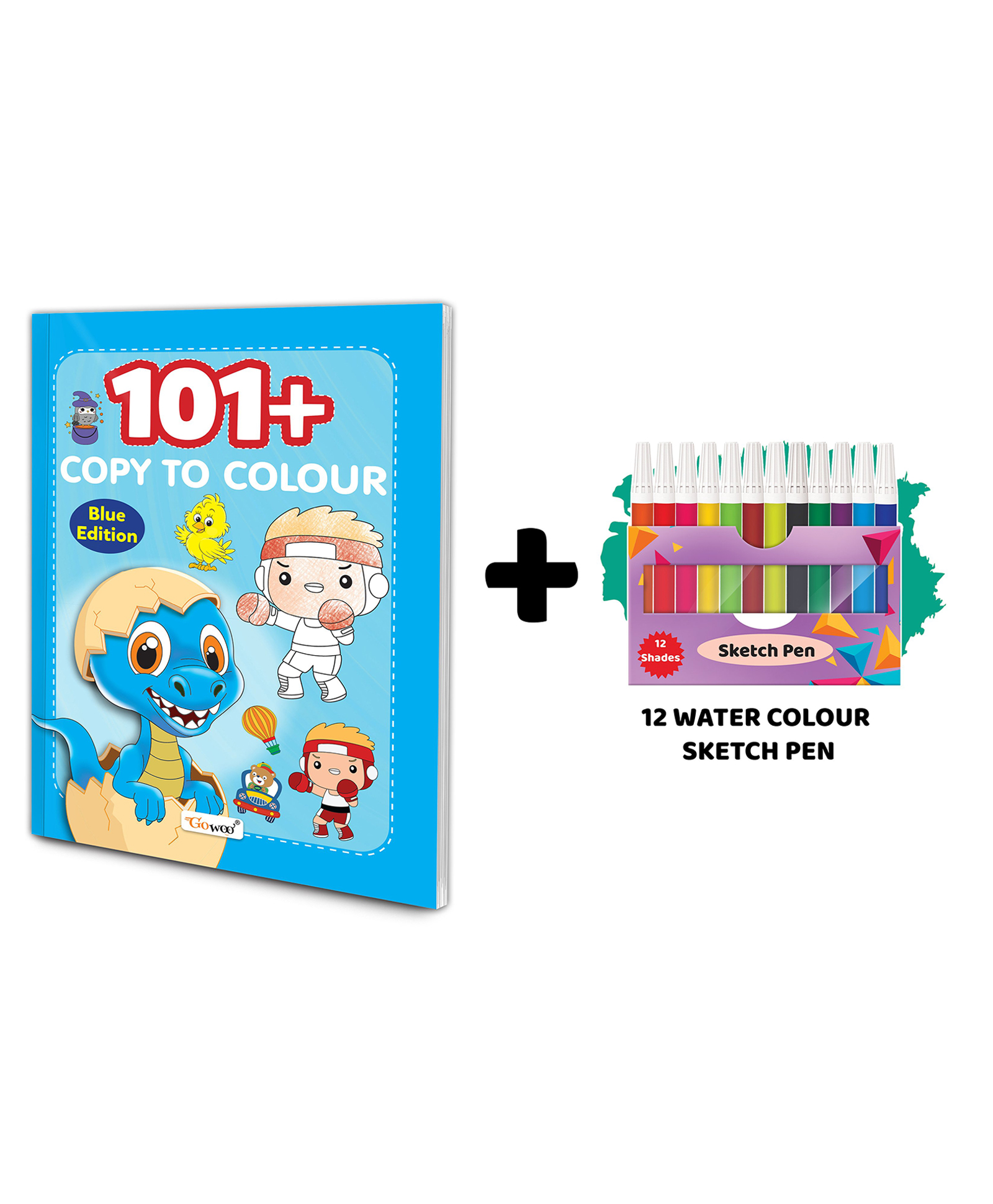 gowoo 101+ Copy to Colour - Blue Edition with 12 Water Colour Sketch Pens :- Creative Art Book for Kids, Fun Art Activities for Kids, Educational Art Book for Children-picture-12