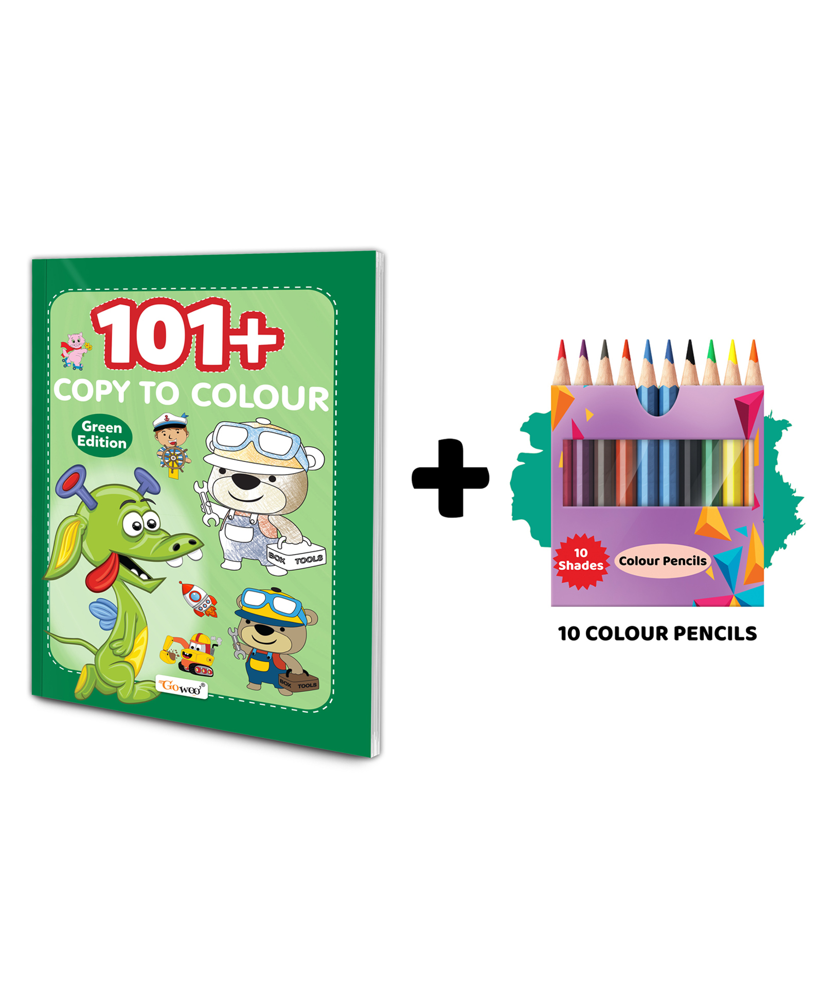 gowoo 101+ Copy to Colour - Green Edition with 10 Colour Pencils :- Fun and Educational Colouring Activities, Early Learning Colouring for Nursery, Colouring Fun for Children's Development-picture-16