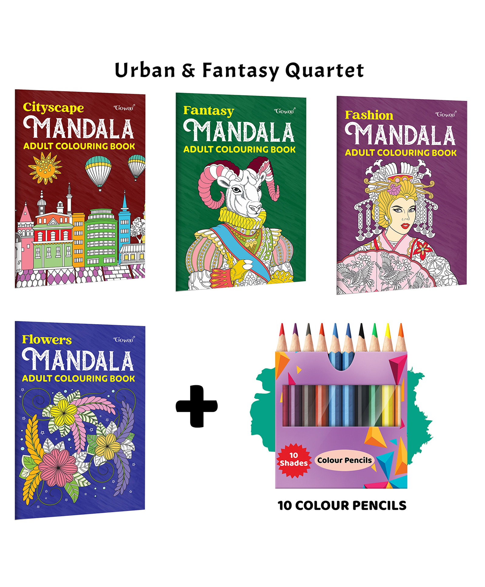 Cityscape, Fantasy, Fashion - Mandala Adult Colouring Book and more with 10 Colour Pencils :- artistic lifestyle gift pack, modern art workbook, inspirational mandala art set | Set of 4 Book-image-17