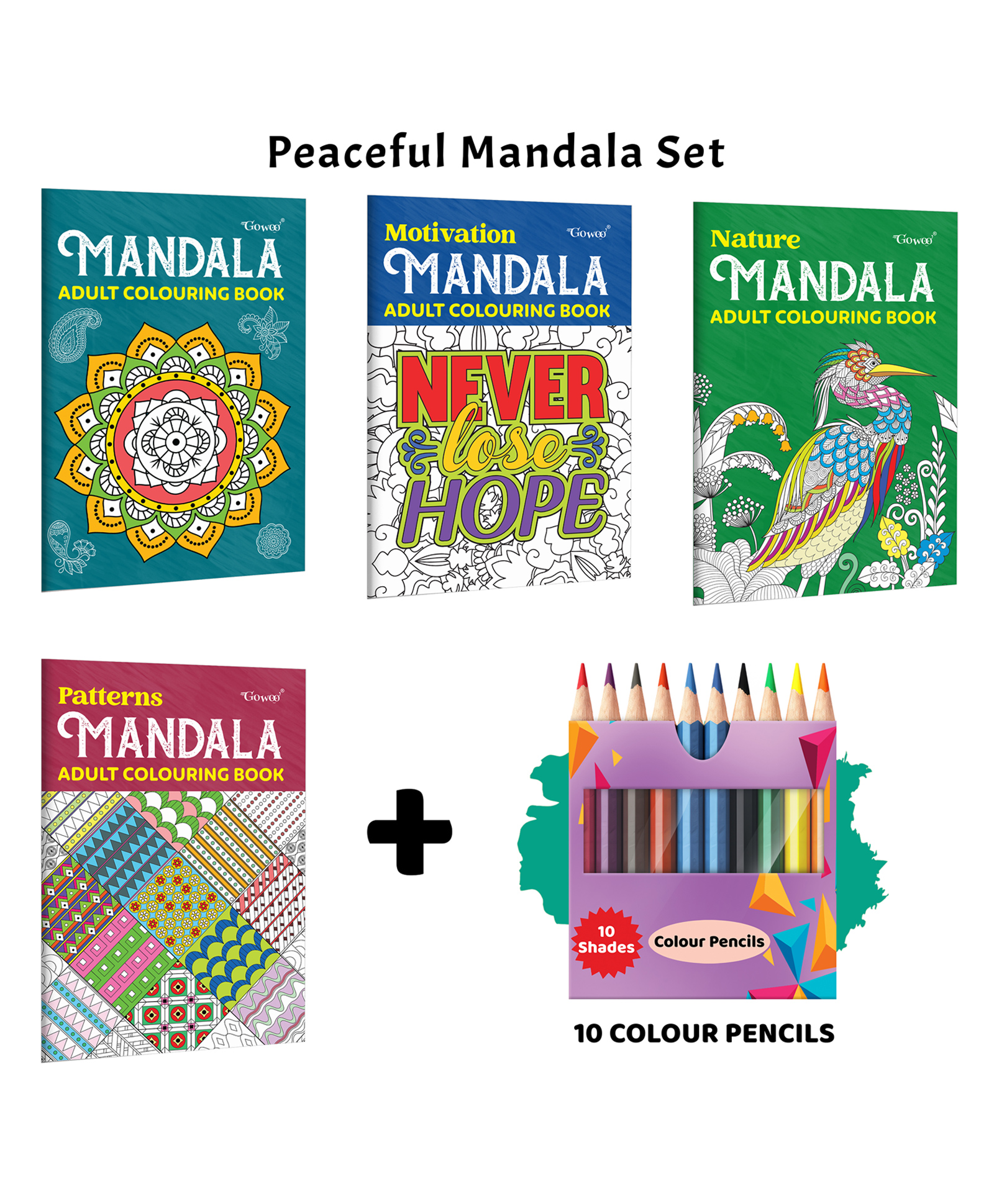 Mandala, Motivation, Nature - Mandala Adult Colouring Book and more with 10 Colour Pencils :- calming art therapy collection for adults, creative mandala patterns | Combo of 4 Books-image-36