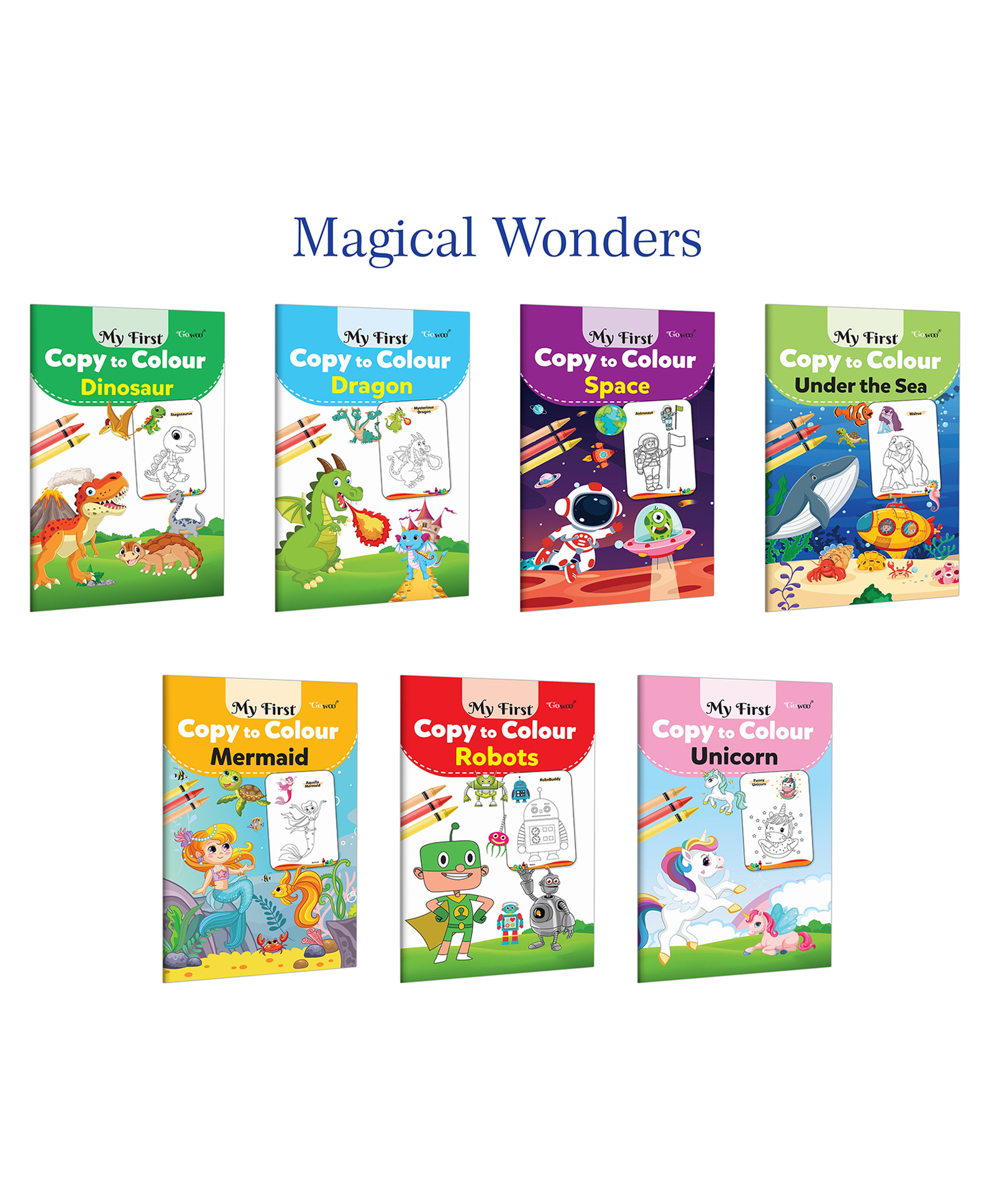 gowoo My First Copy to Colour - Dinosaur, Dragon, Space and more :- Prehistoric and fantasy themes, ocean and mermaid colouring, fun creative set for kids | Combo of 7 books-picture-28