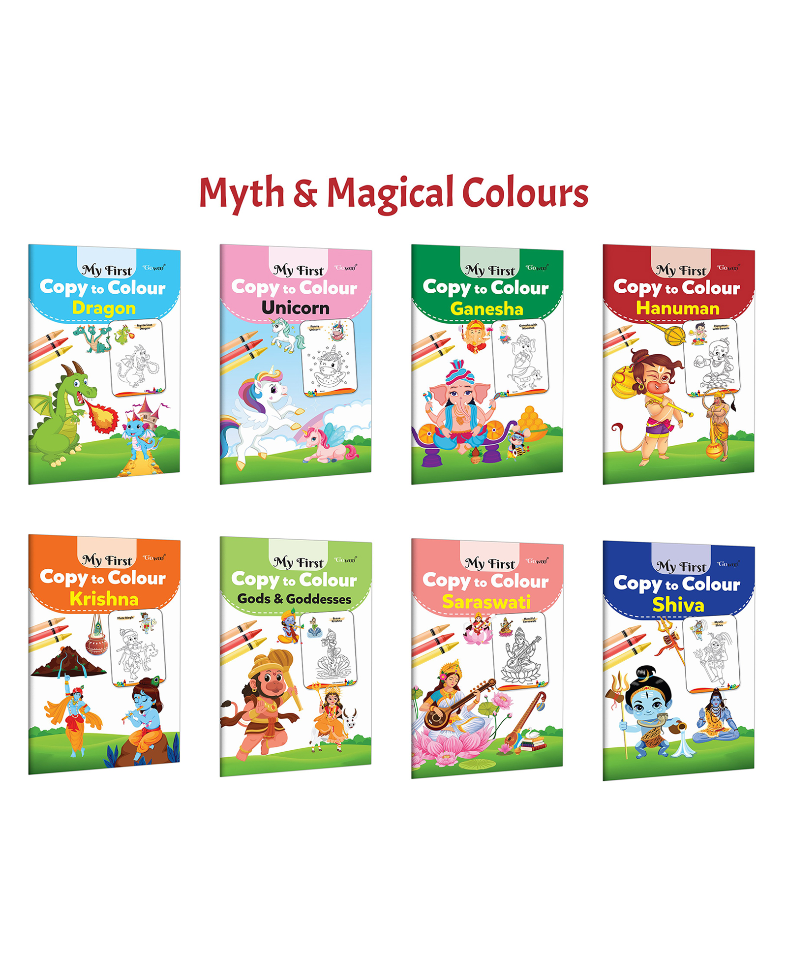 My First Copy to Colour - Dragon, Unicorn, Ganesha and more :- Magical fantasy with divine gods, engaging mythology and creative colouring collection | Pack of 8 books-image-8