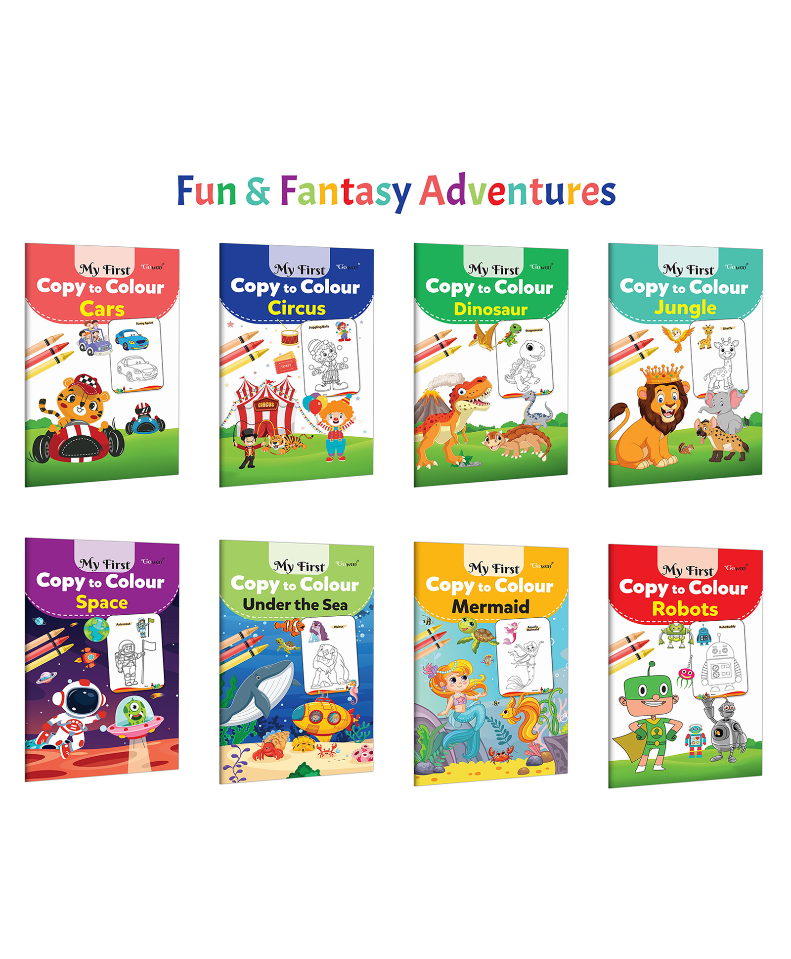 My First Copy to Colour - Cars, Circus, Dinosaur and more :- Fun transport and adventure combo, ocean life and fantasy pages for kids colouring | Set of 8 books-image-38