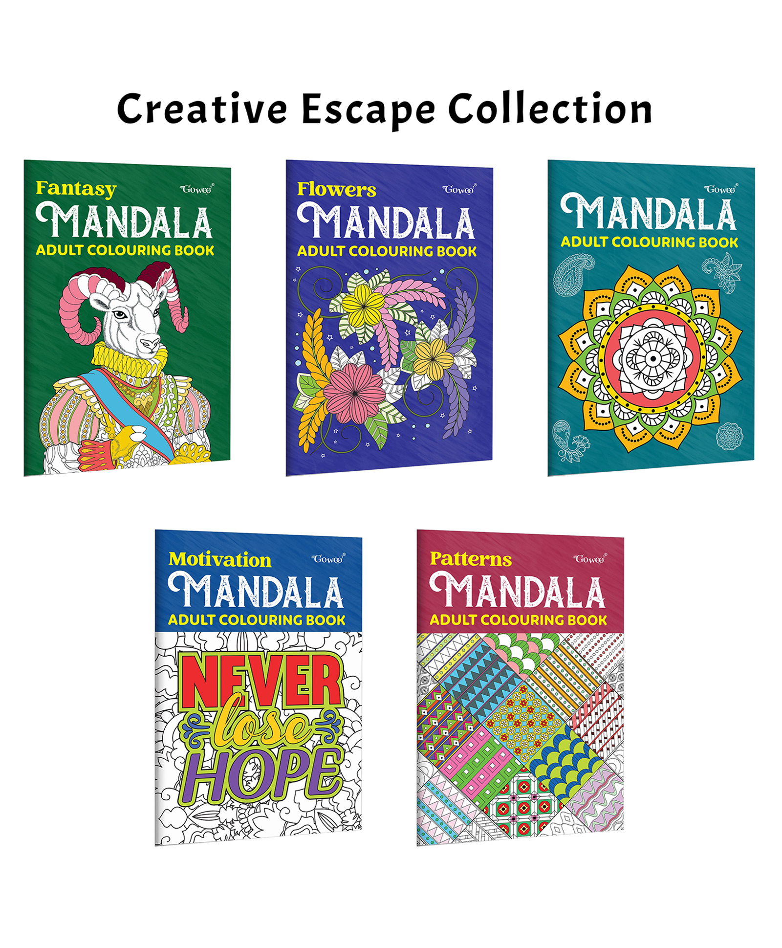 Fantasy, Flower, Motivation - Mandala Adult Colouring Book and more :- relaxing mandala design set for adults, creative art collection, stress-relief colouring activity | Set of 5 Books-image-11