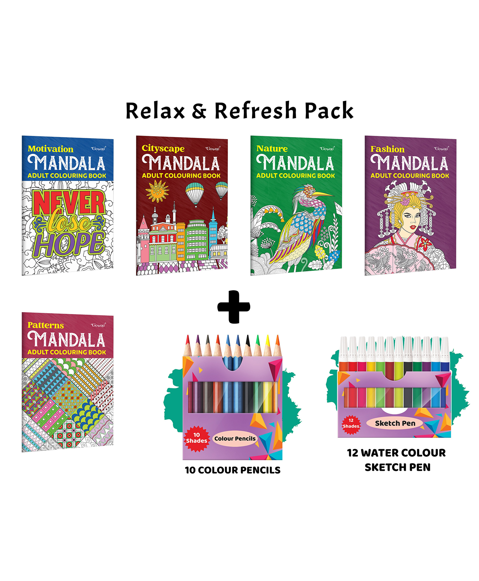 Cityscape, Fashion - Mandala Adult Colouring Book and more with 12 Water Colour Sketch Pens and 10 Colour Pencils :- creative mandala art, relaxation colouring book set | Pack of 5 Books-image-26