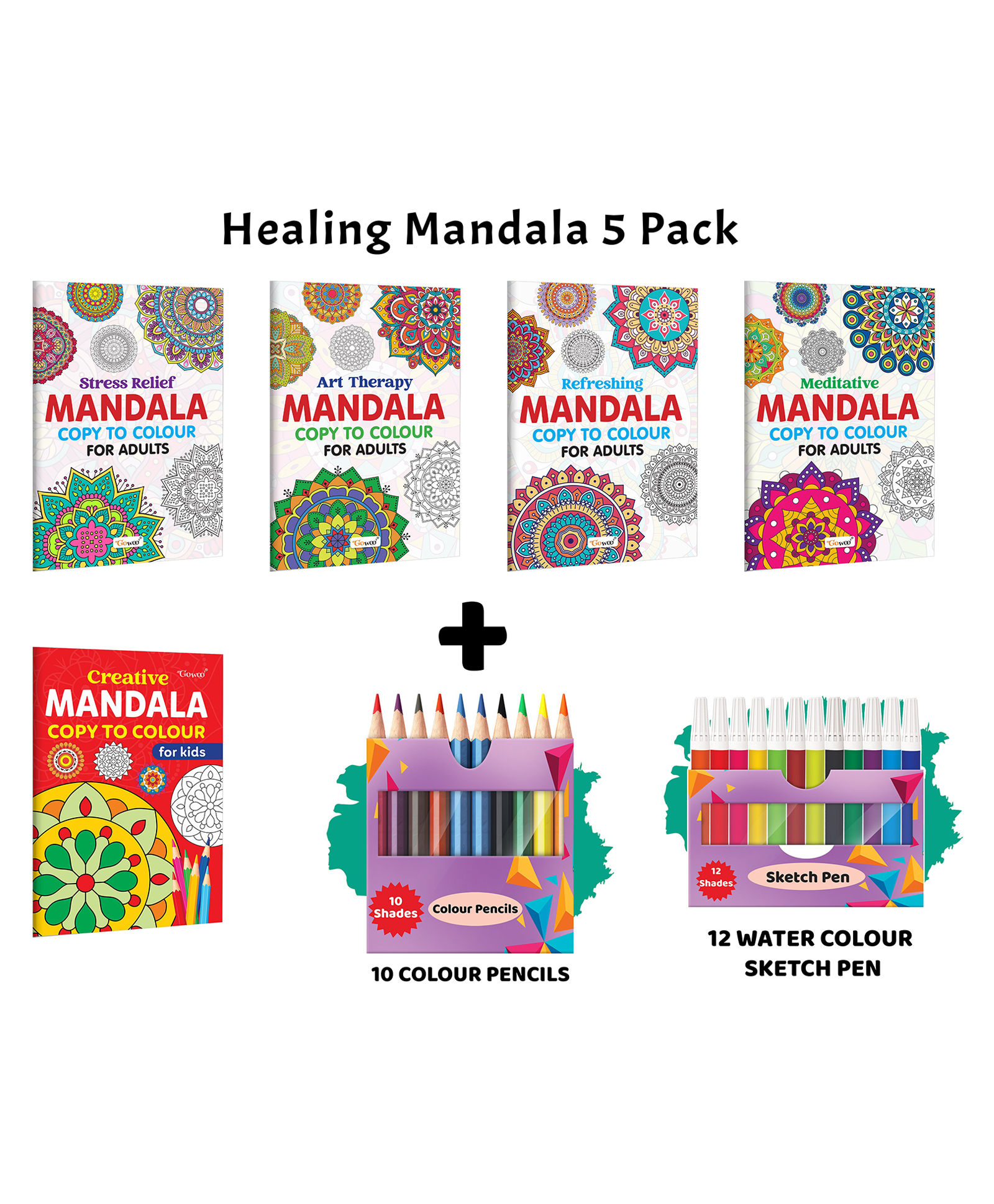 Stress Relief, Art Therapy, Refreshing - Mandala Copy to Colour for Adults & Kids and more with 12 Water Colour Sketch Pens and 10 Colour Pencils :- refreshing mandala sketch | Set of 5 Books-image-44