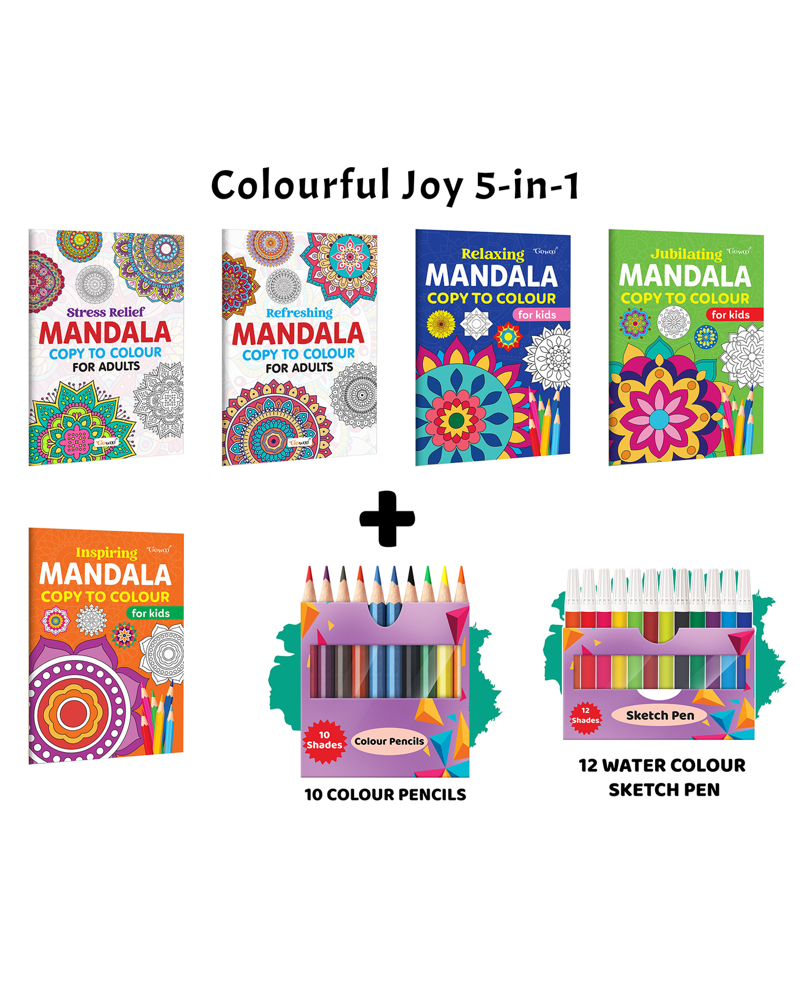 Stress Relief, Refreshing, Relaxing - Mandala Copy to Colour for Adults & Kids and more with 12 Water Colour Sketch Pens and 10 Colour Pencil :- jubilating mandala art for adults | Pack of 5 Books-image-23