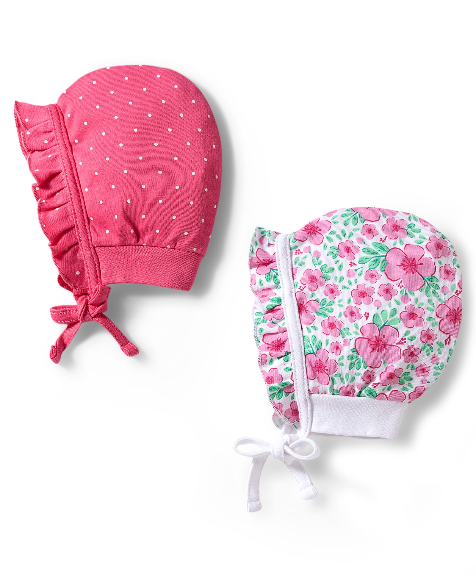 Babyhug 100% Cotton Interlock Knit Baby Caps With Floral & Polka Dots Print Pack of 2 Multicolor - Diameter 11 cm-image-15