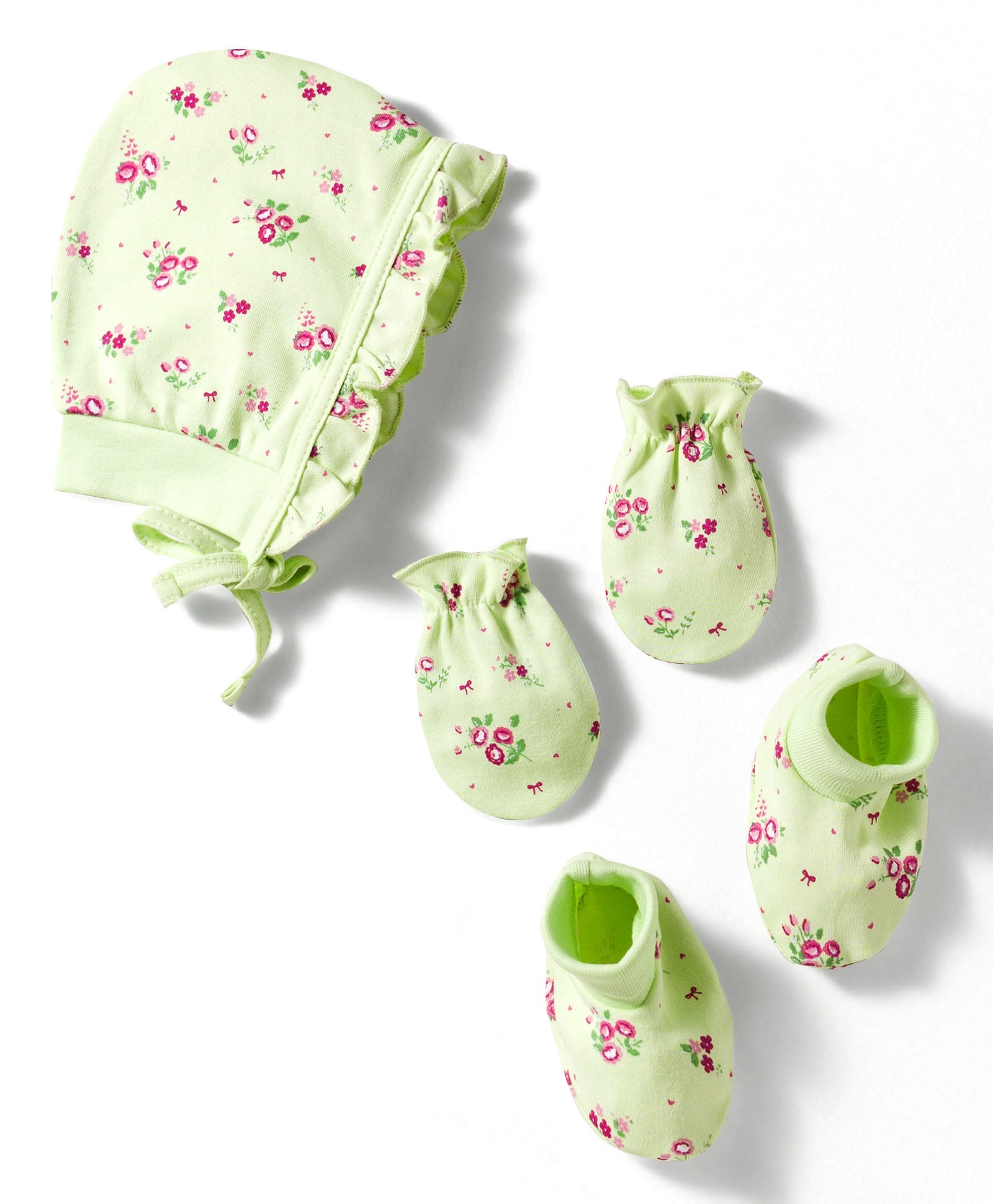 Babyhug 100% Cotton Interlock Knit Cap Mittens & Booties With Floral Print Multicolor - Diameter 13 cm-picture-17