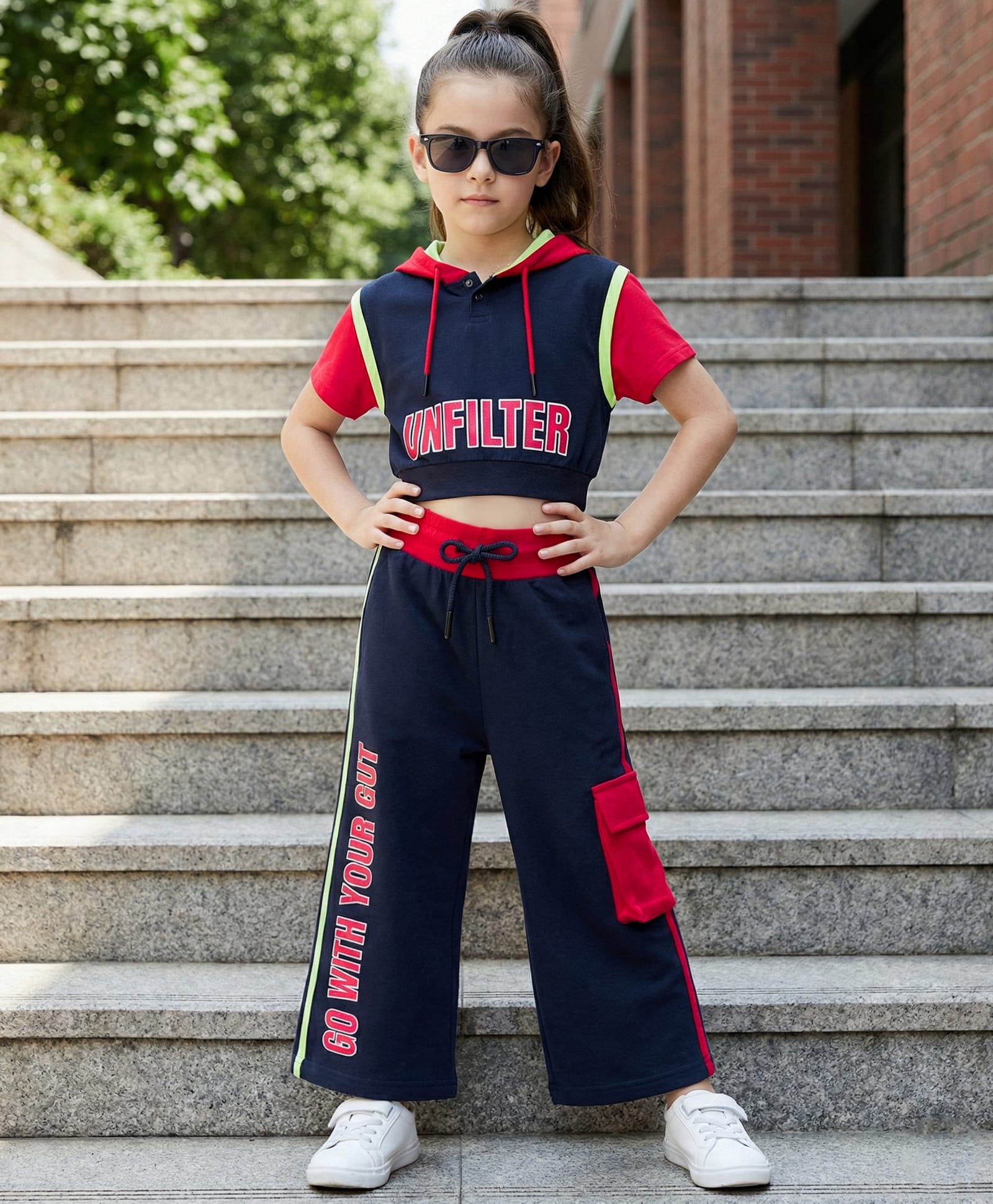 OLLINGTON ST. Cotton Knit Half Sleeves Hoodie T-Shirt & Knit Pant Set - Multicolor-image-32