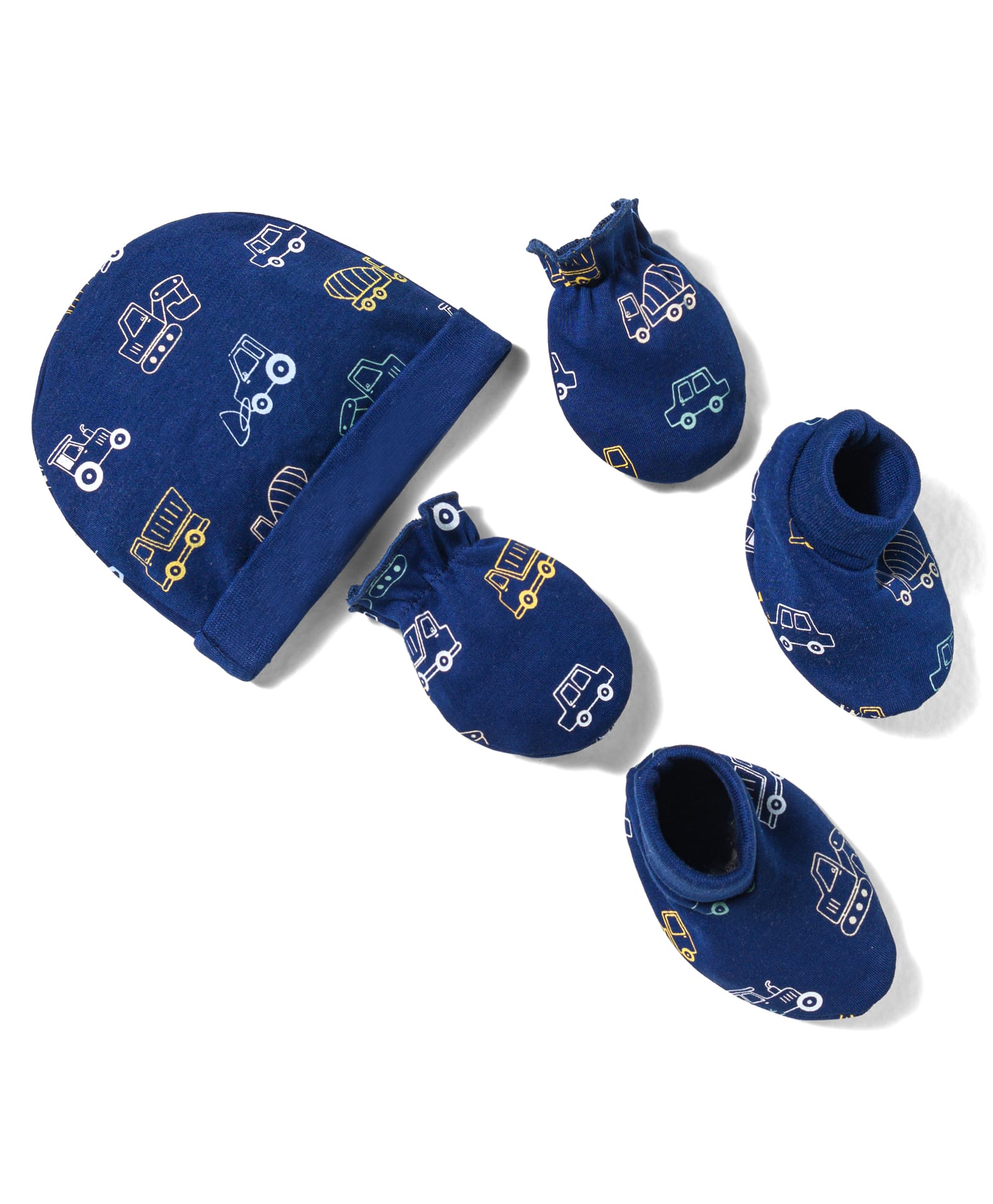 Babyhug 100% Cotton Knit Cap Mittens & Booties With Vehicle Print Multicolor - Diameter 17 cm-picture-26