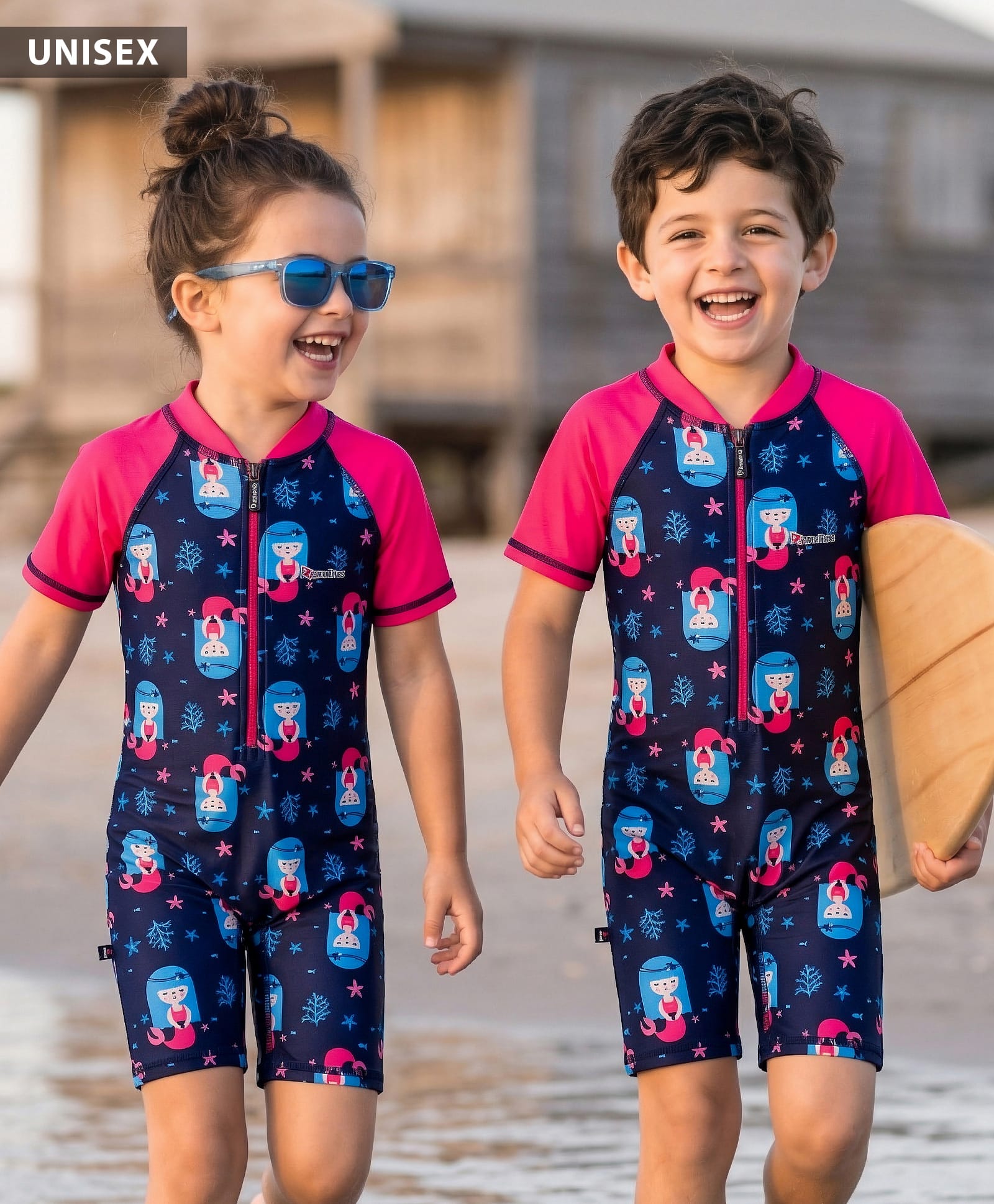 ROVARS Half Raglan Sleeves Legged Swimsuit With Mermaid Print - Navy Blue-picture-19