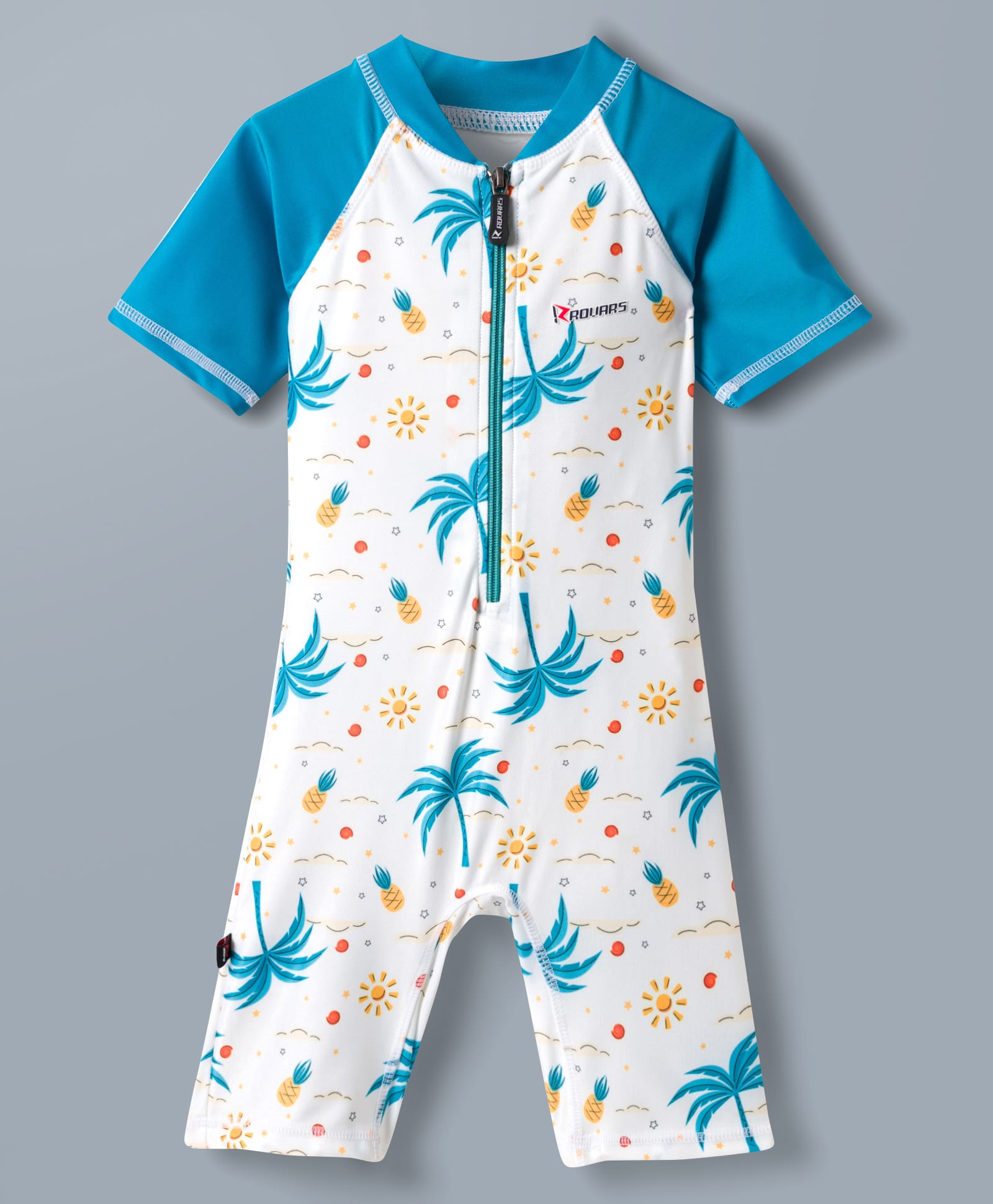 ROVARS Half Raglan Sleeves Legged Swimsuit With Tropical Print - White-picture-31