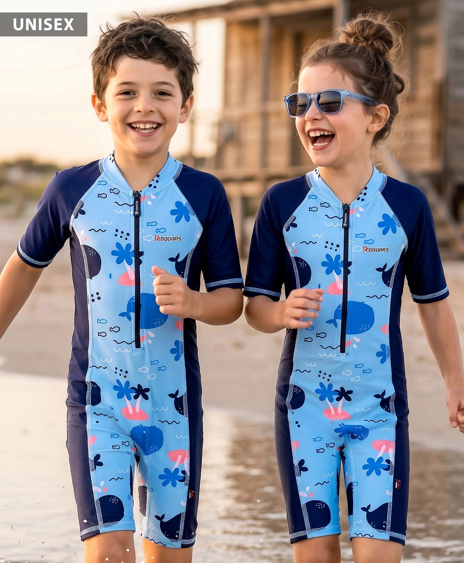 ROVARS Half Raglan Sleeves Legged Swimsuit With Whale Print - Aqua Blue-picture-29
