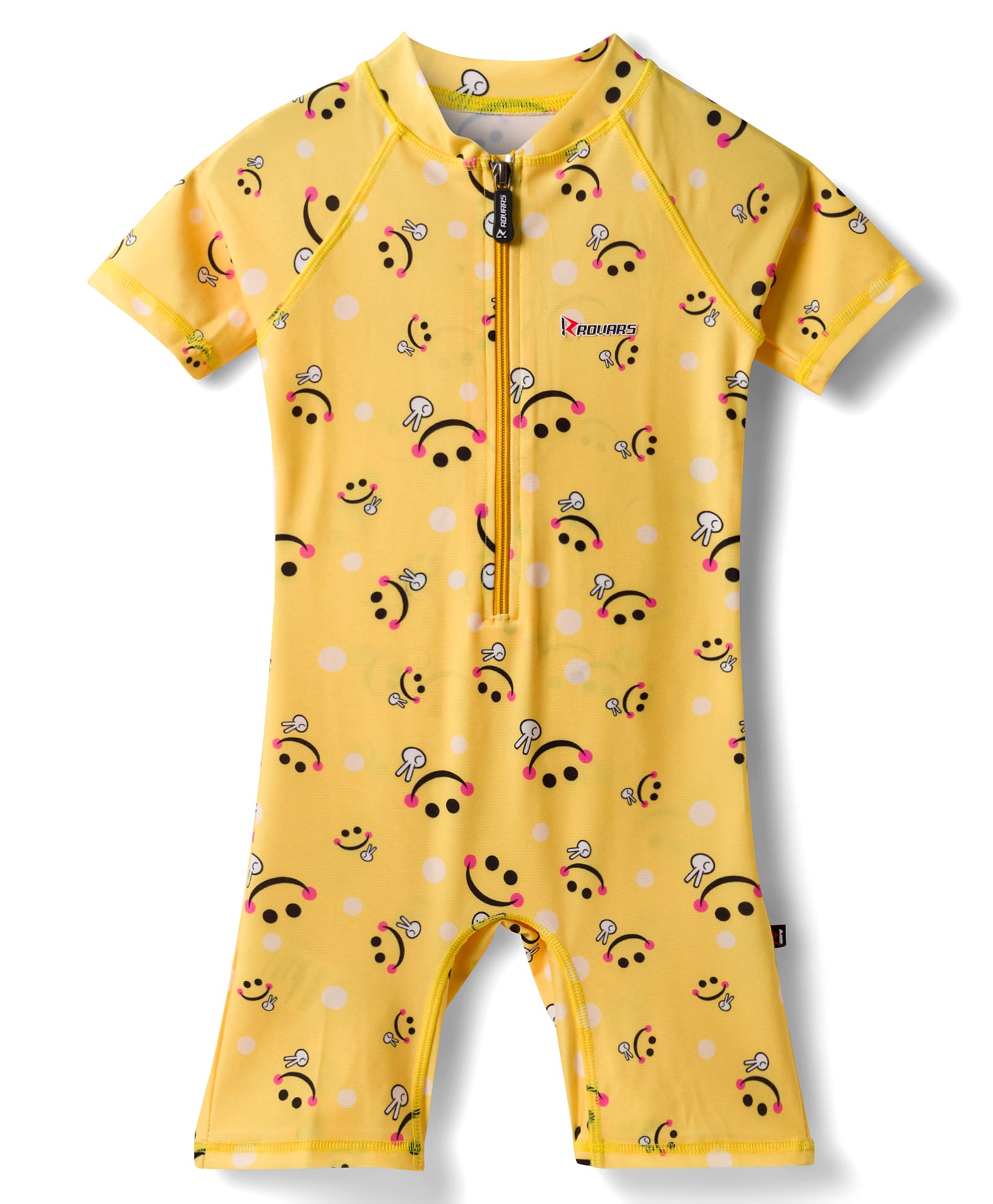 ROVARS Half Raglan Sleeves Legged Swimsuit With Smiley Print - Yellow-picture-3