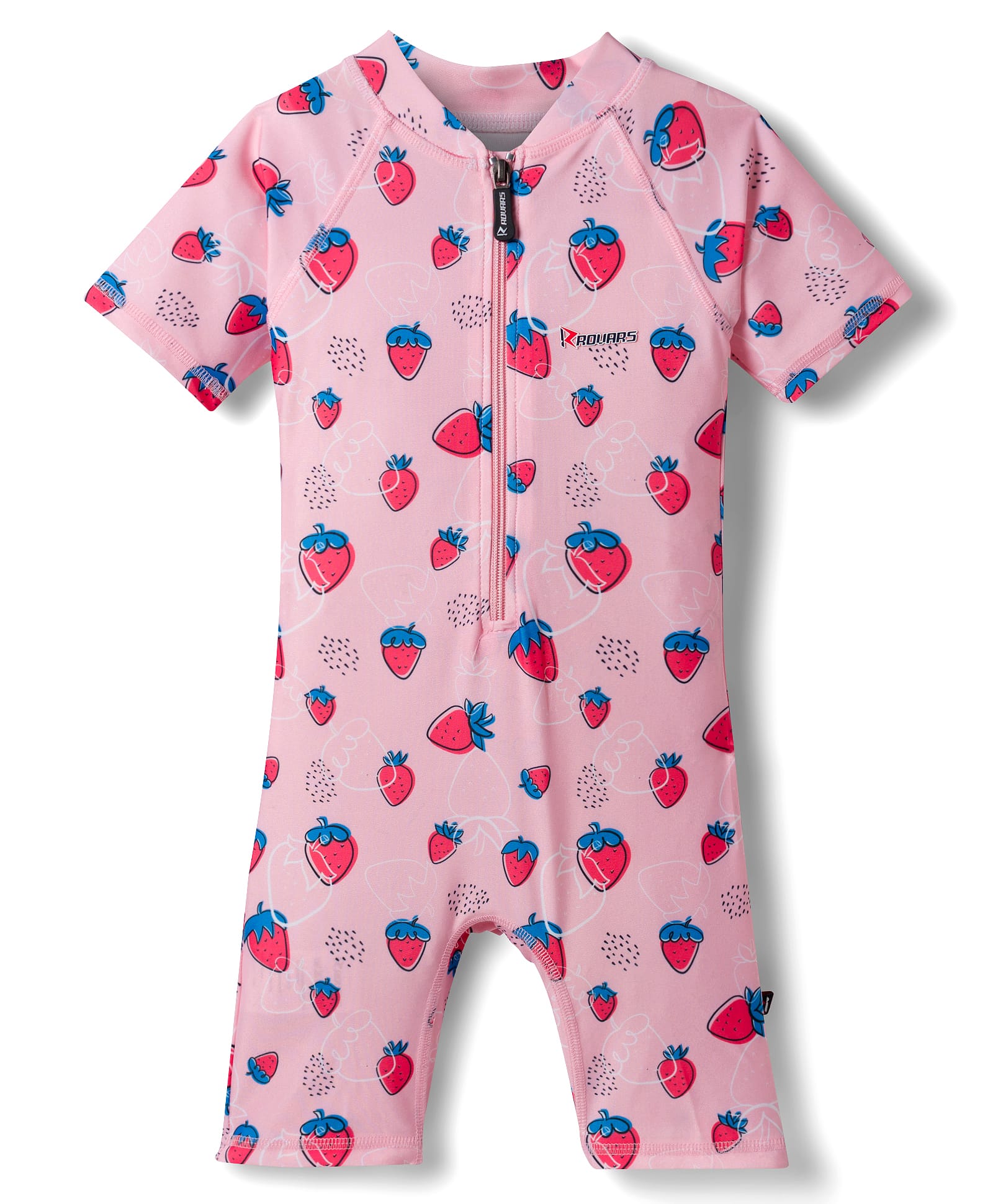 ROVARS Half Raglan Sleeves Legged Swimsuit With Strawberry Print - Peach-picture-15