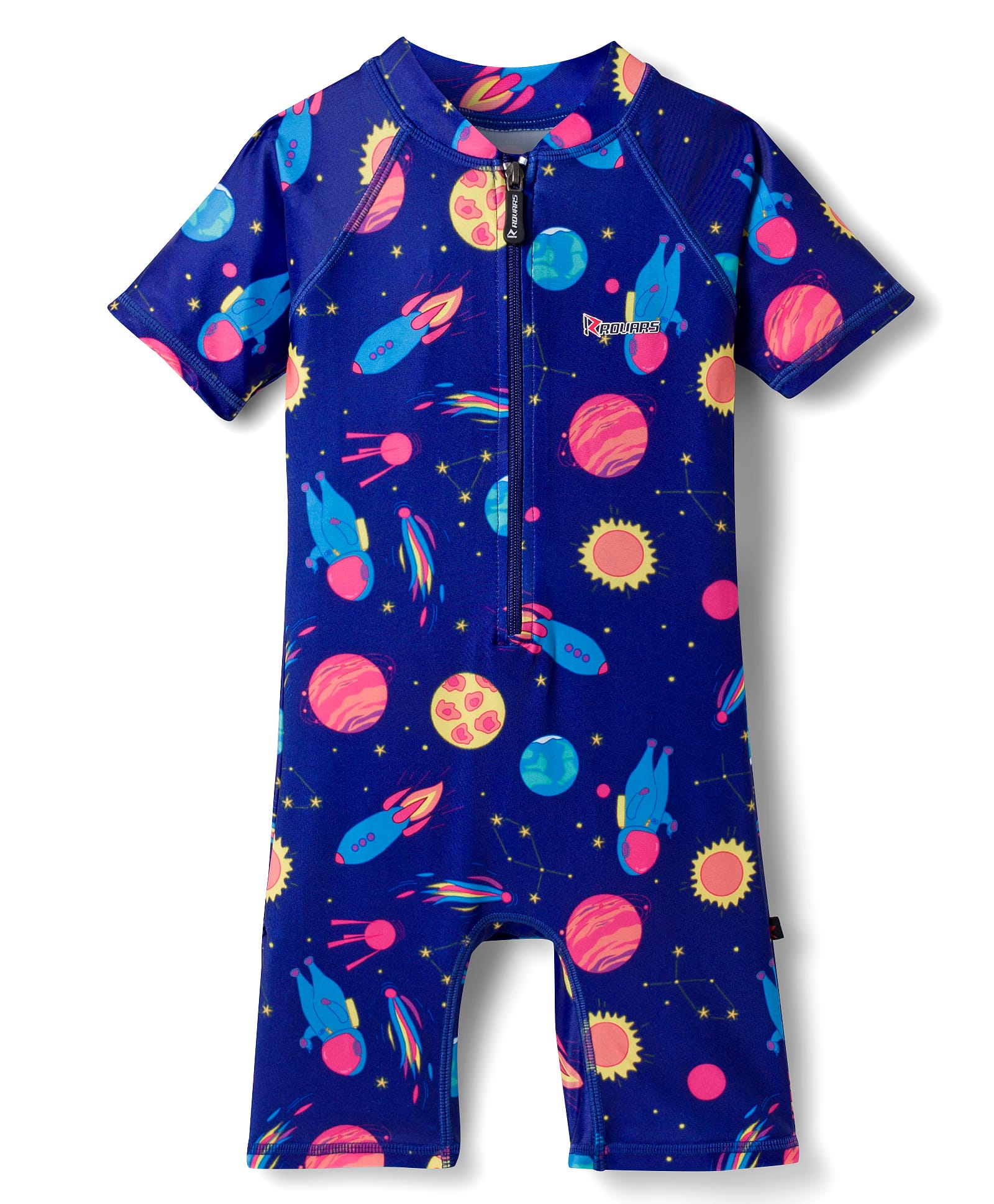 ROVARS Half Raglan Sleeves Legged Swimsuit With Space Print - Blue-image-13