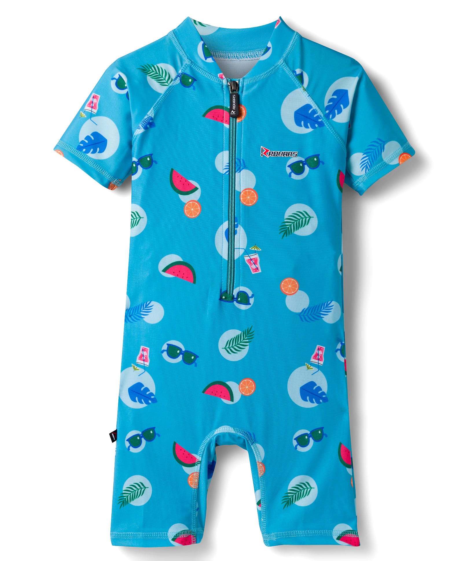 ROVARS Half Raglan Sleeves Legged Swimsuit With Fruit Print - Aqua Blue-picture-8