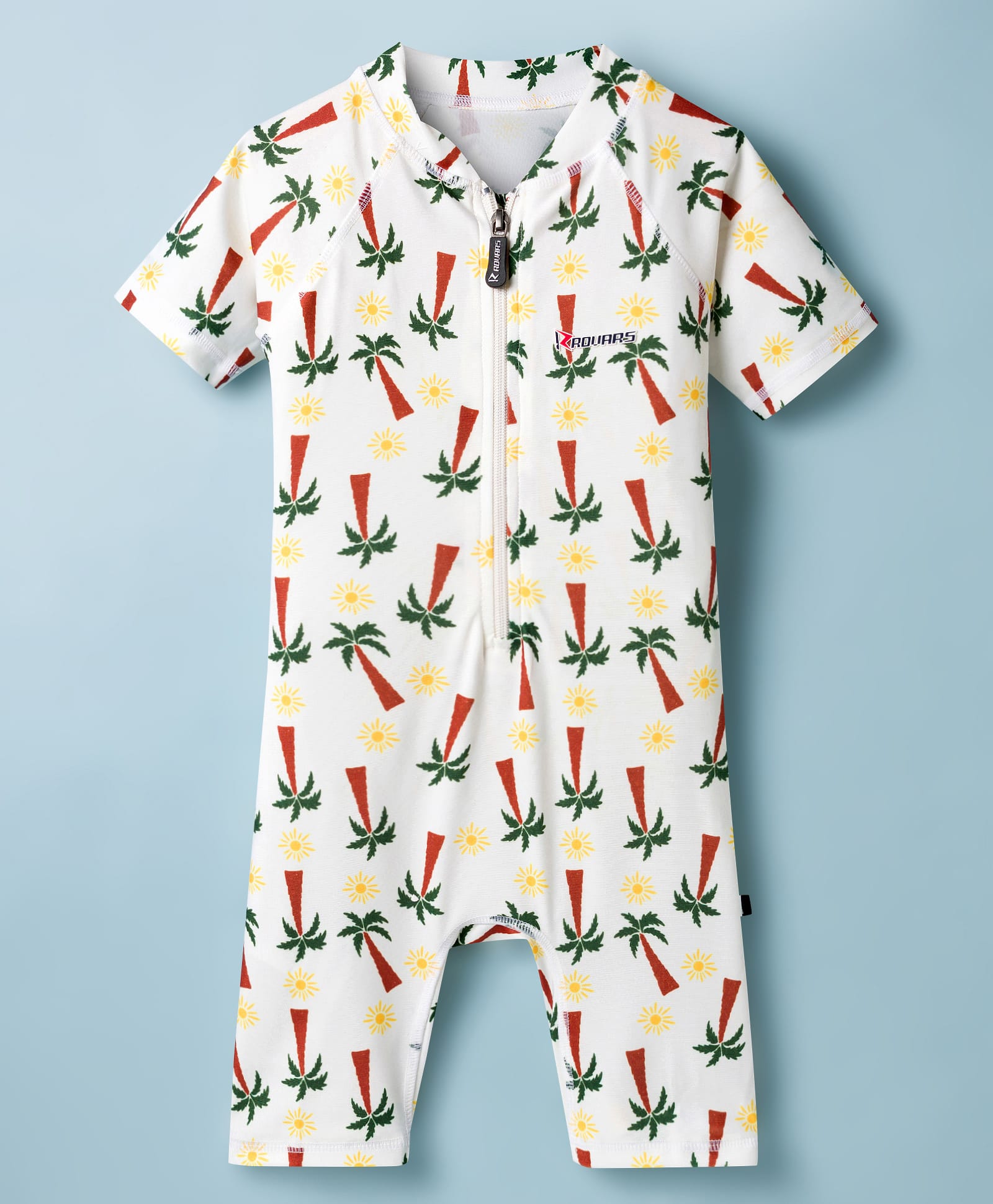 ROVARS Half Raglan Sleeves Legged Swimsuit with Tropical Theme Print - Beige-image-41