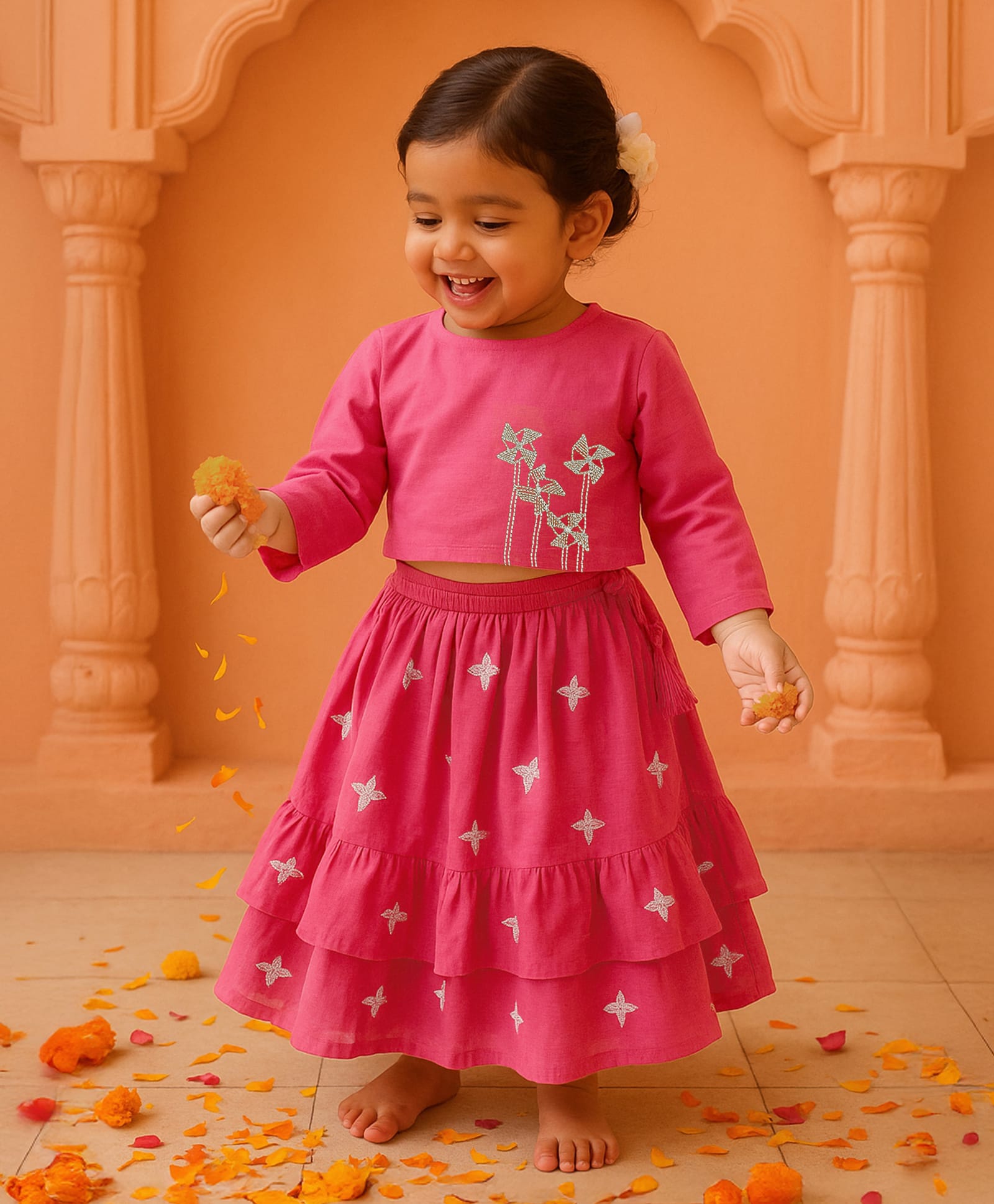 Somersault Cotton Woven Full Sleeves Paper Fan Embroidered Top & Skirt Set - Pink-picture-23