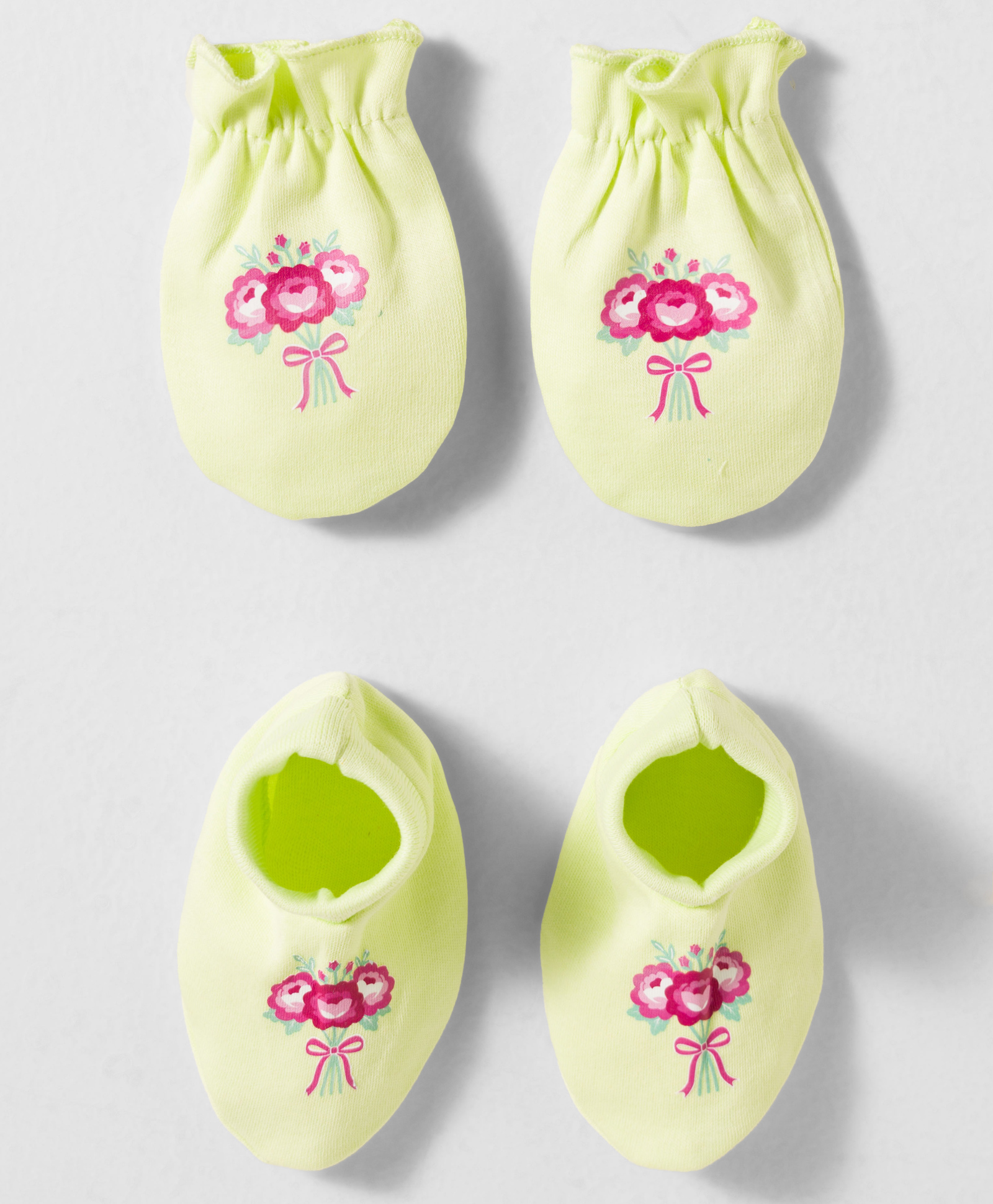Babyhug 100% Cotton Interlock Knit Mittens & Booties Set With Floral Print - Green-picture-18
