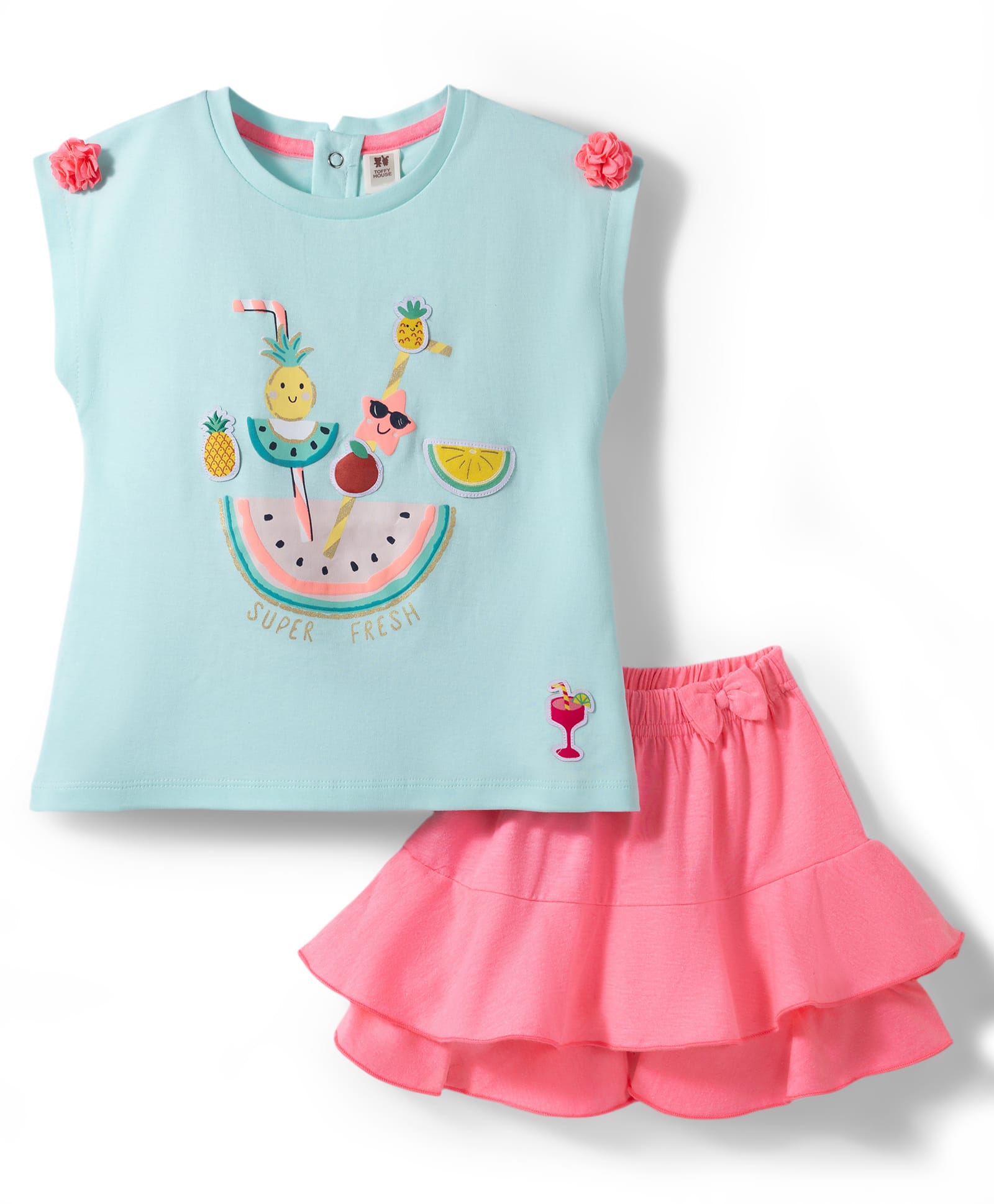 ToffyHouse Interlock Knit Sleeveless Top & Skirt Set with Fruit Print - Neon Pink-image-44