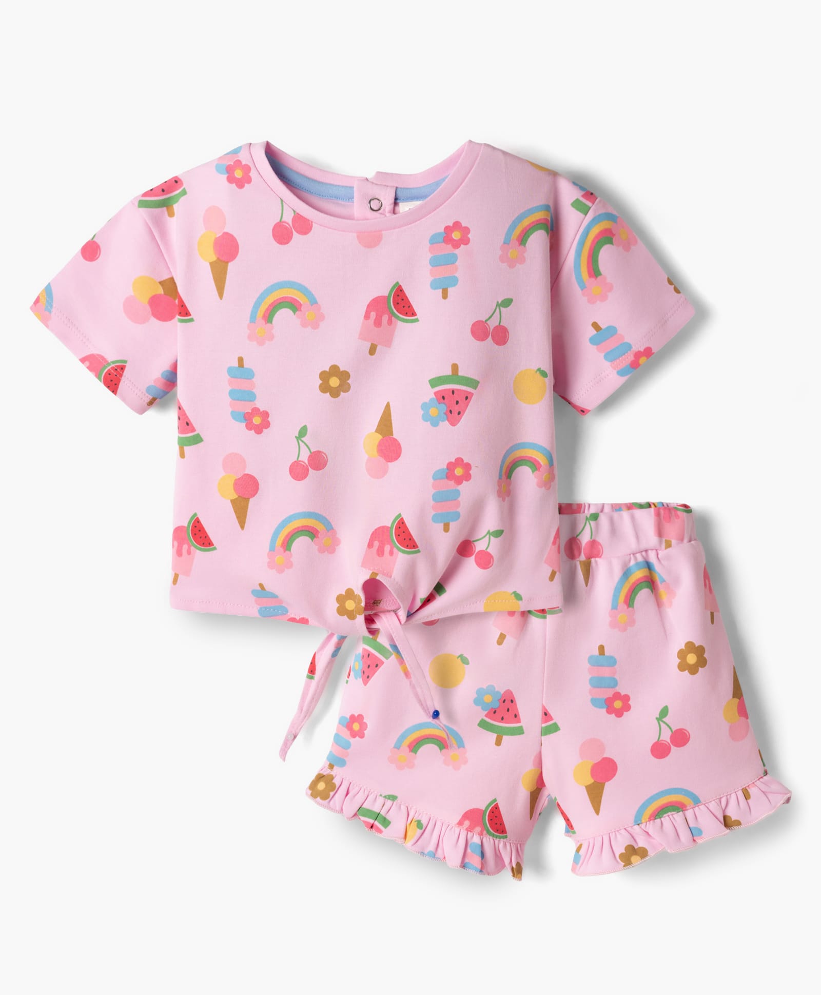 ToffyHouse Interlock Knit Half Sleeves Co-ord Top & Shorts With Tropical Theme - Multicolor-picture-21