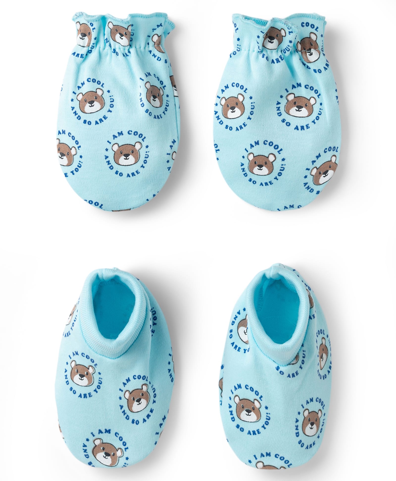 Babyhug 100% Cotton Knit Mittens & Booties with Teddy Print - Multicolor-picture-19