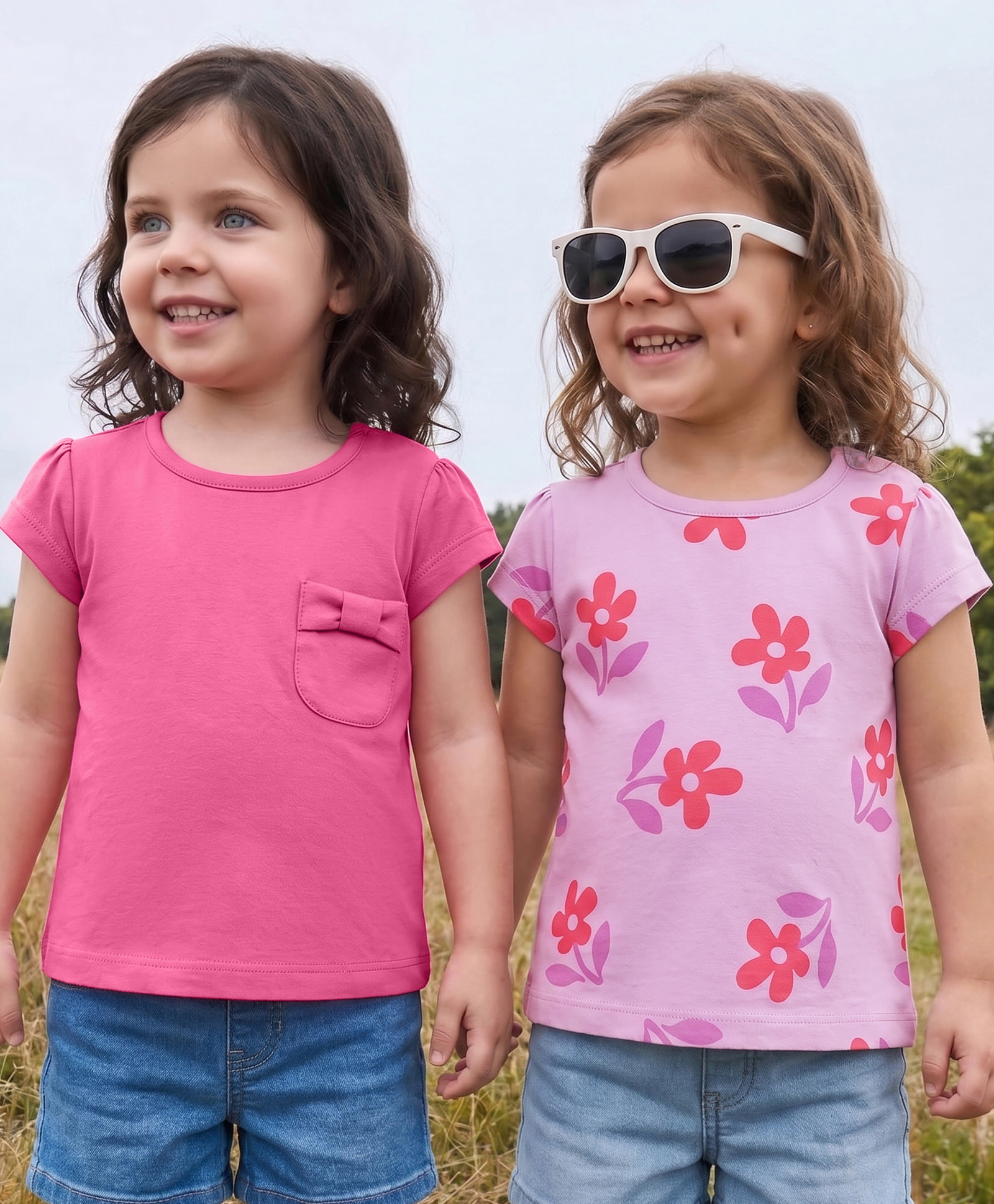 Babyoye Single Jersey Knit Half Sleeves T-Shirts With Floral Print Pack of 2 - Multicolor-picture-13