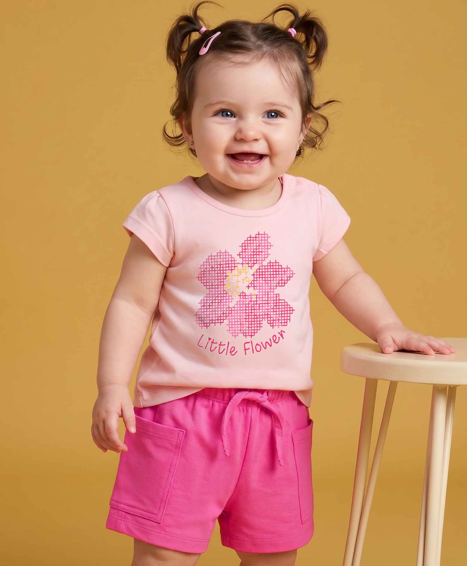 Babyoye Cotton Single Jersey Knit Half Sleeves T-Shirt & Shorts Set Floral Print - Pink-image-47