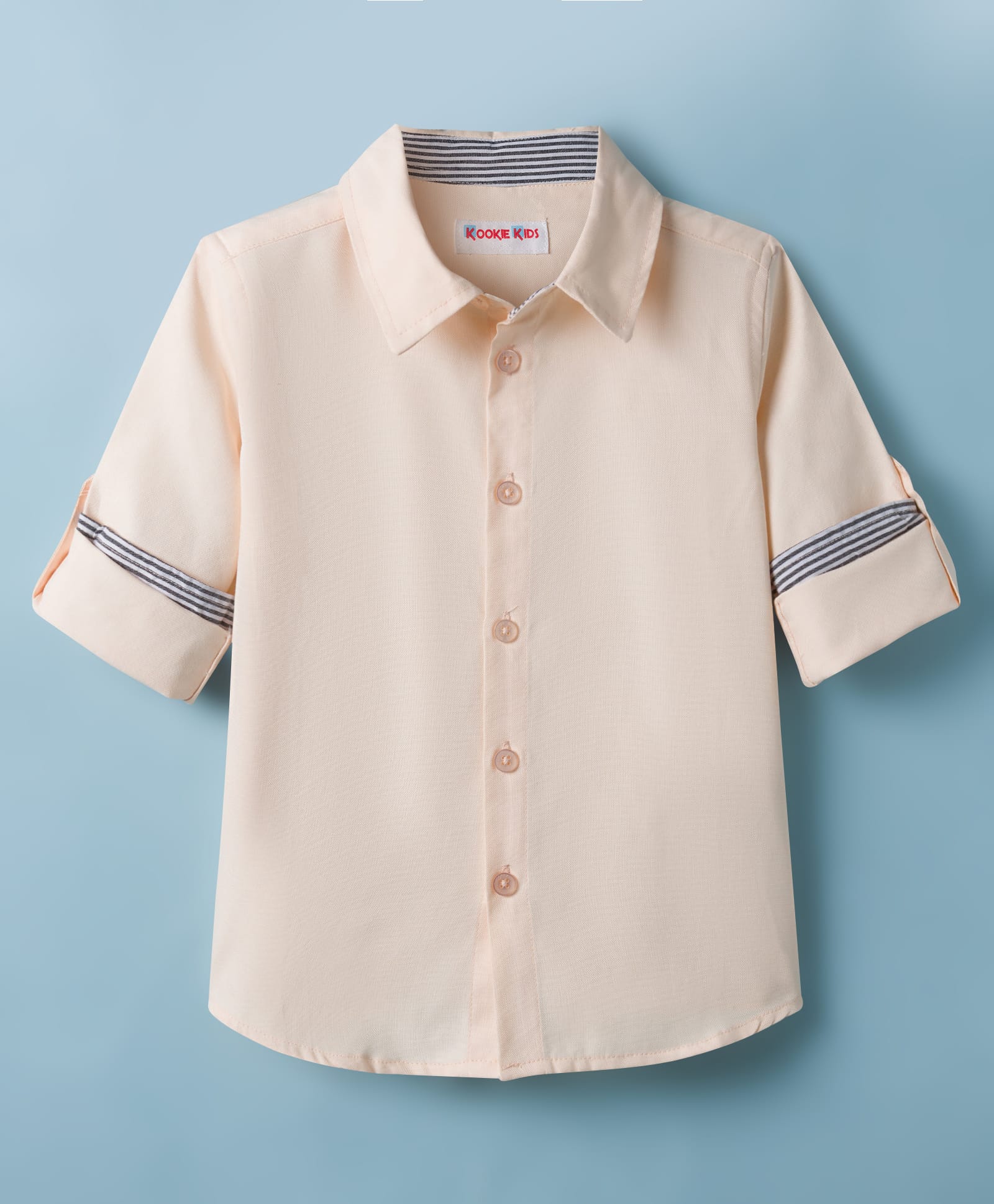 kookie kids india Kookie Kids Cotton Woven Full Sleeves Solid Color Oxford Shirt - Peach-picture-21