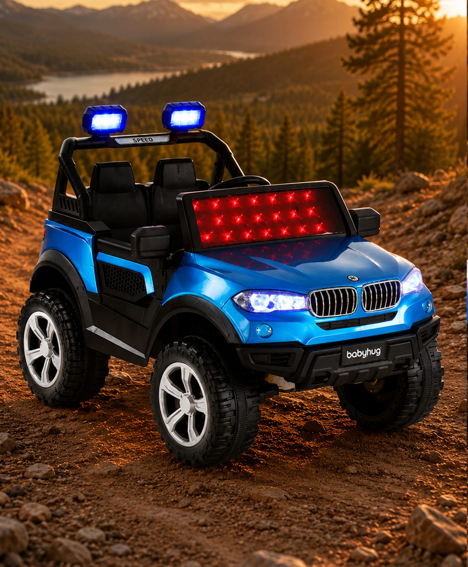 Babyhug Battery Operated Ride on Jeep with Music & LED Lights - Blue| Rechargeable Battery|Openable Doors| AUX|Remote Control|Easy to Assemble| Forward & Reverse| Magic Swing Movement-image-40