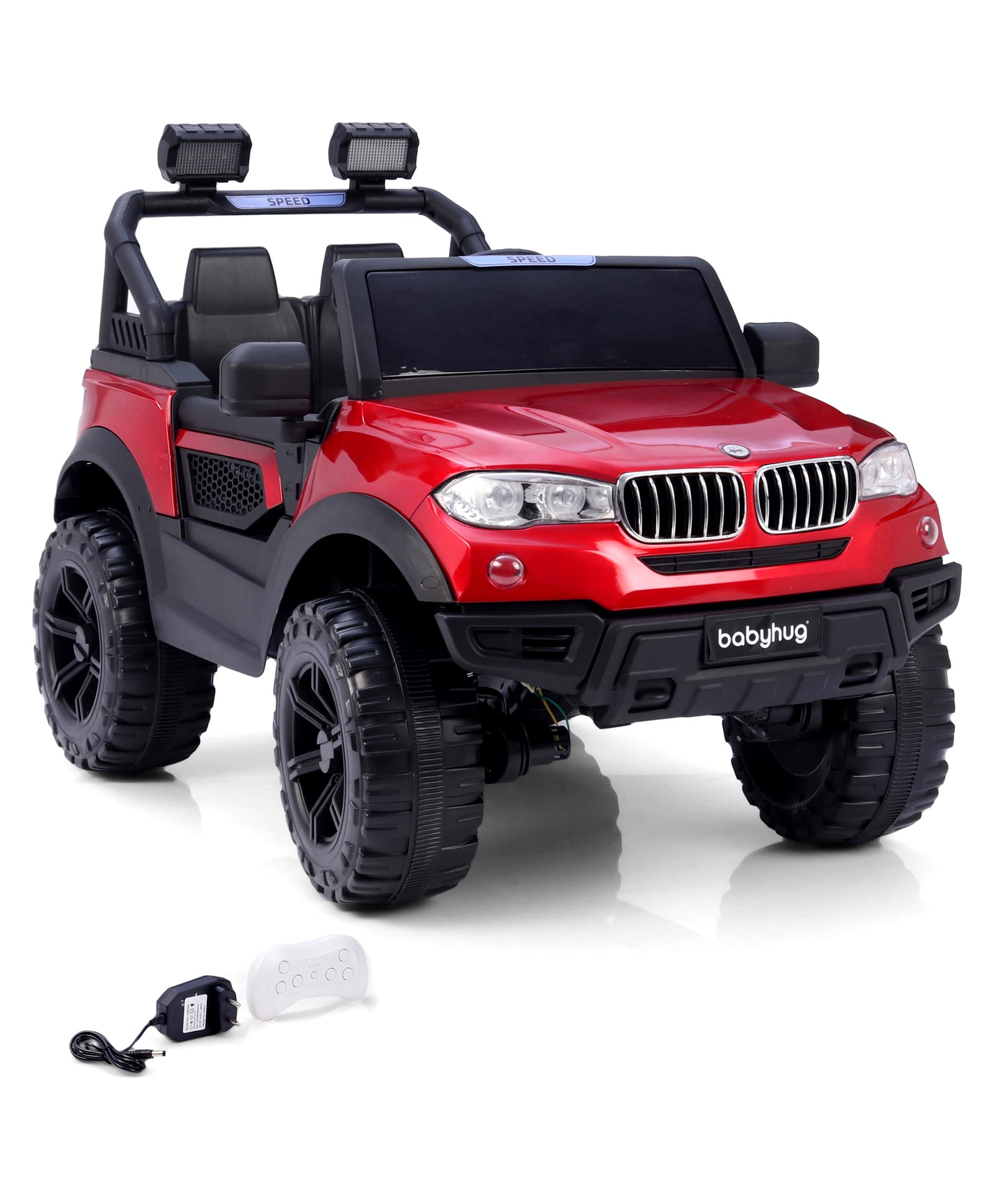 Babyhug Battery Operated Ride on Jeep with Music & LED Lights - Red| Rechargeable Battery| Openable Doors| Built-in Music & AUX| Remote Control| Easy to Assemble| Forward & Reverse-image-28