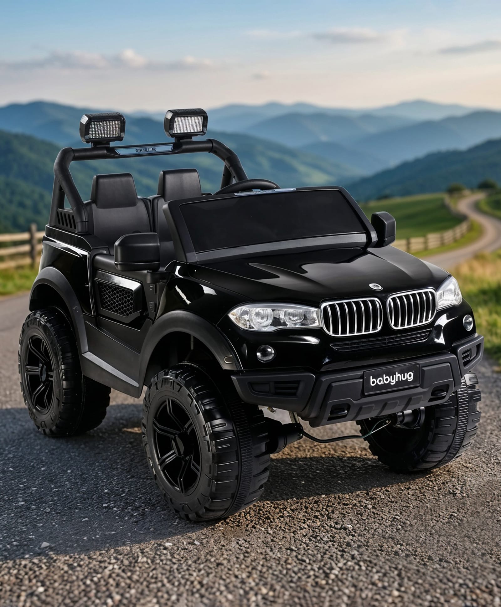 Babyhug Battery Operated Ride on Jeep with Music & LED Lights - Black| Rechargeable Battery| Openable Doors| Built-in Music & AUX| Remote Control| Easy to Assemble| Forward Reverse & Magic Swing-image-12