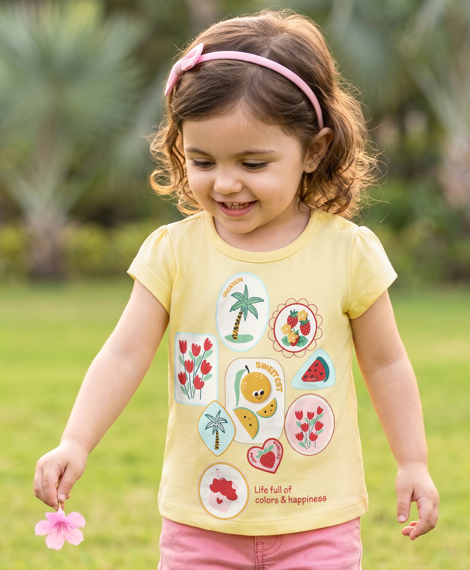 Babyoye Single Jersey Knit Half Sleeves T-Shirt With Tropical Theme - Light Yellow-picture-20