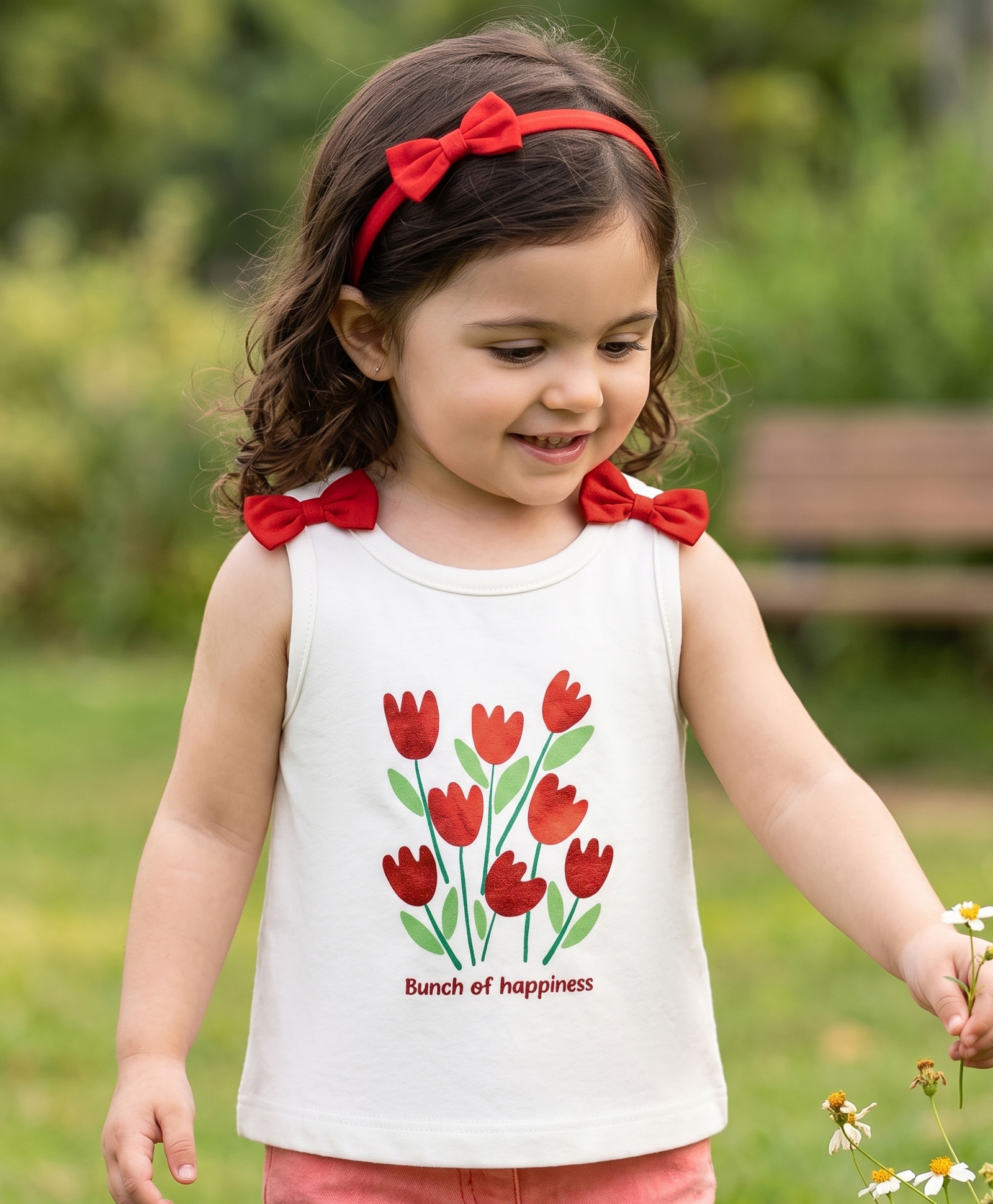 Babyoye Single Jersey Knit Sleeveless Tank T-Shirt With Floral Print & Bow Applique - White-picture-15