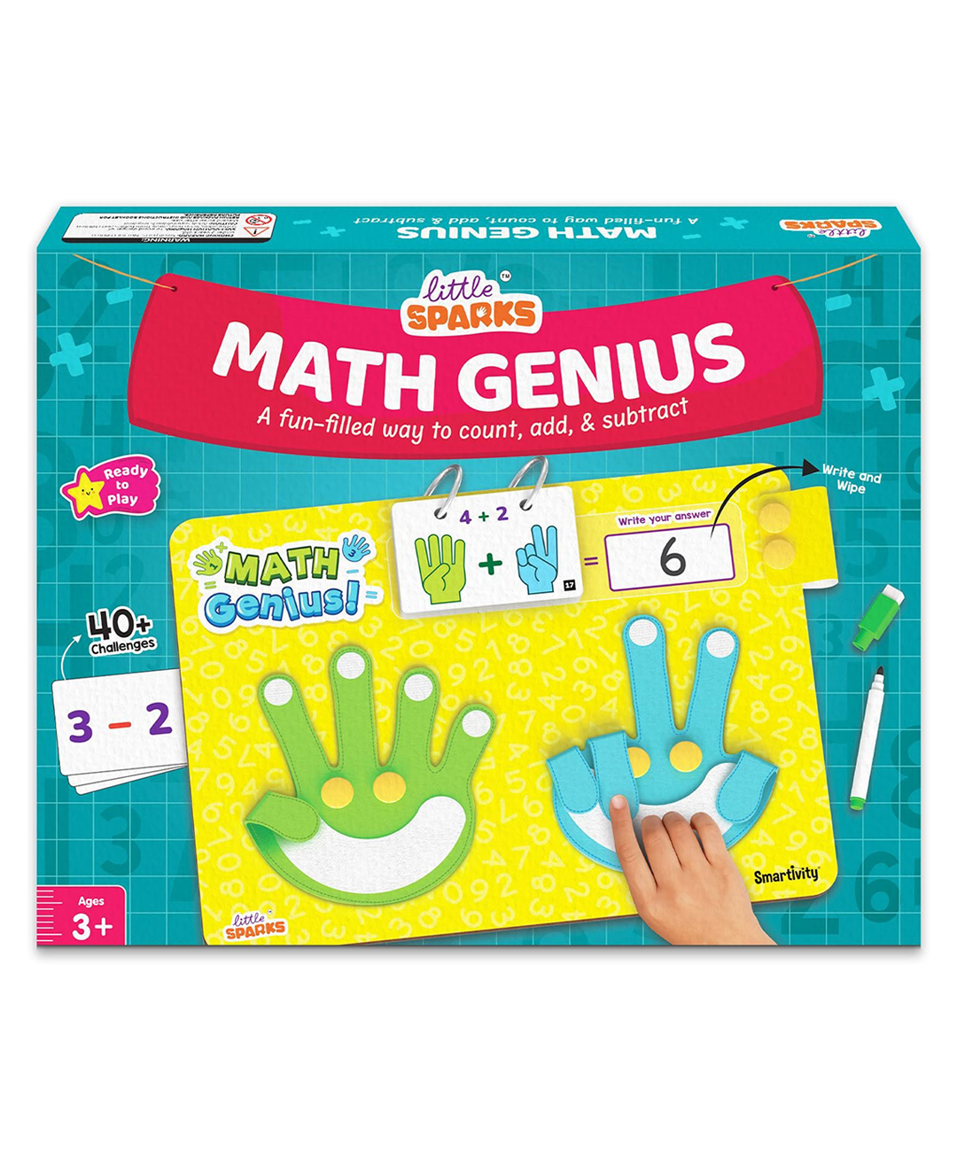 Smartivity Math Genius Educational Toy 40+ Challenges - Foldable Finger Counting Hands Learn Counting, Numbers, Addition & Subtraction-picture-29