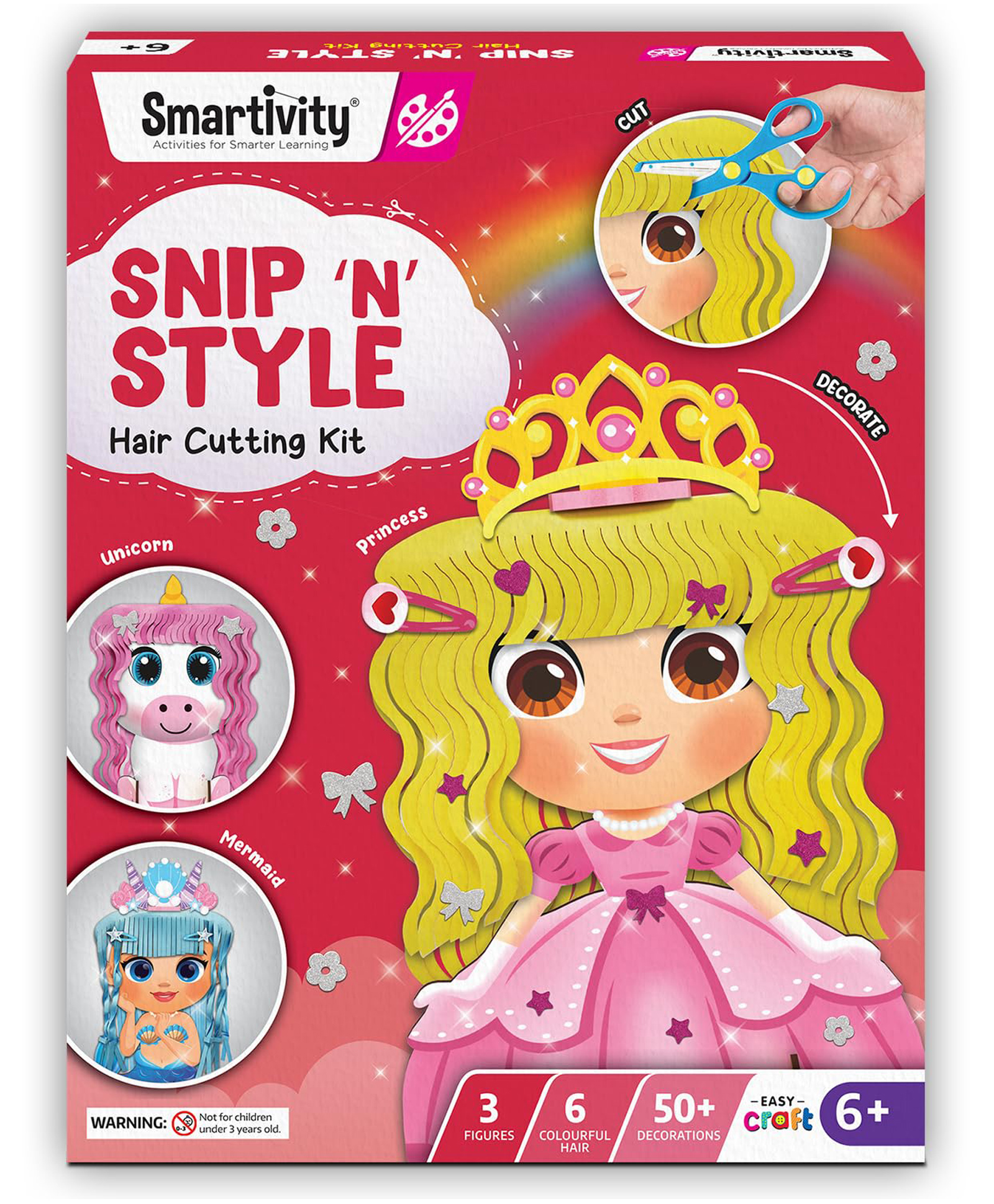 Smartivity Snip N Style Hair Styling Craft Kit Set Includes Princess, Mermaid & Unicorn Figures-picture-40