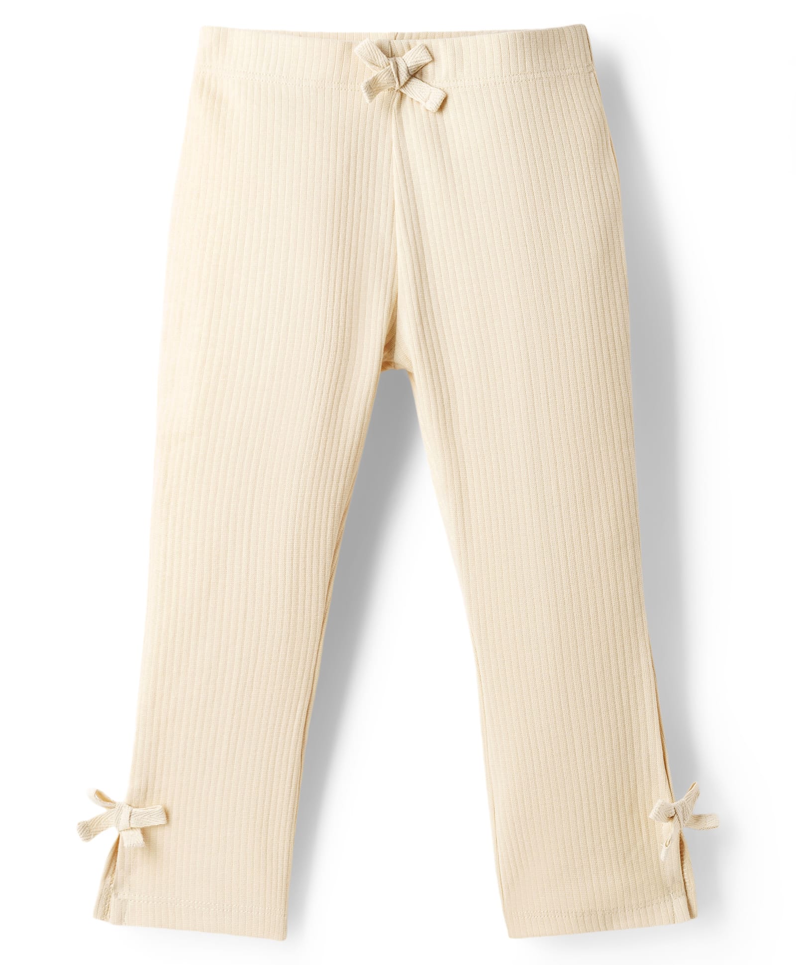 Babyhug Lycra Knit Full Length Striped Leggings With Bow Applique - Beige-image-9